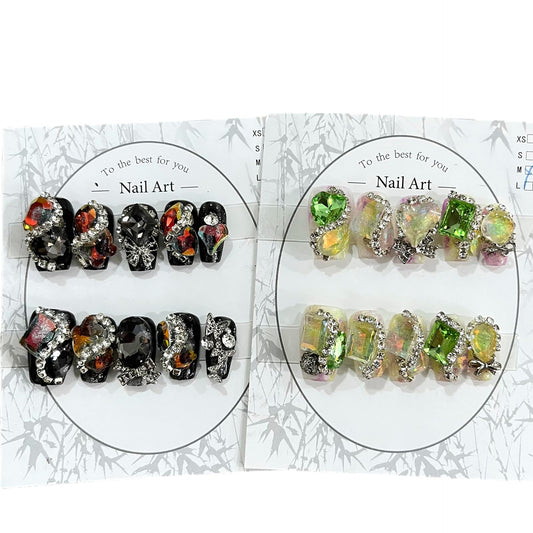 2Packs (20Pcs) Short Press on Nails Mystery Box Random Handmade Nails Manicure Charms Fake Nails Art Nail Kit press on nails for Women Party Holiday Photo Size S 1.5-2.5CM
