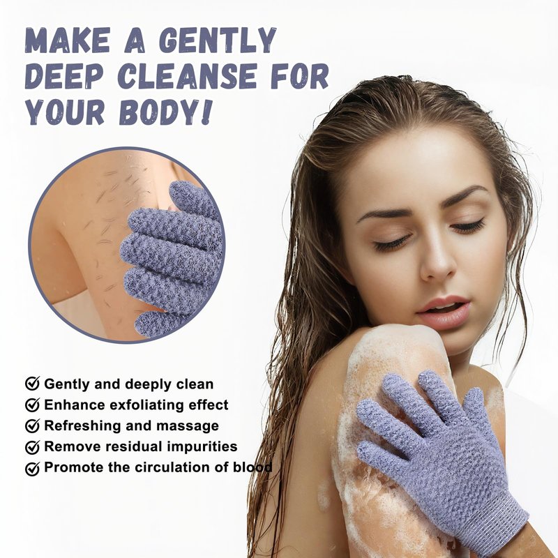 Exfoliating Dual Texture Bath Gloves for Shower Spa Massage and Body Scrubs, Dead Skin Cell Remover, body scrubber with Hanging Loop