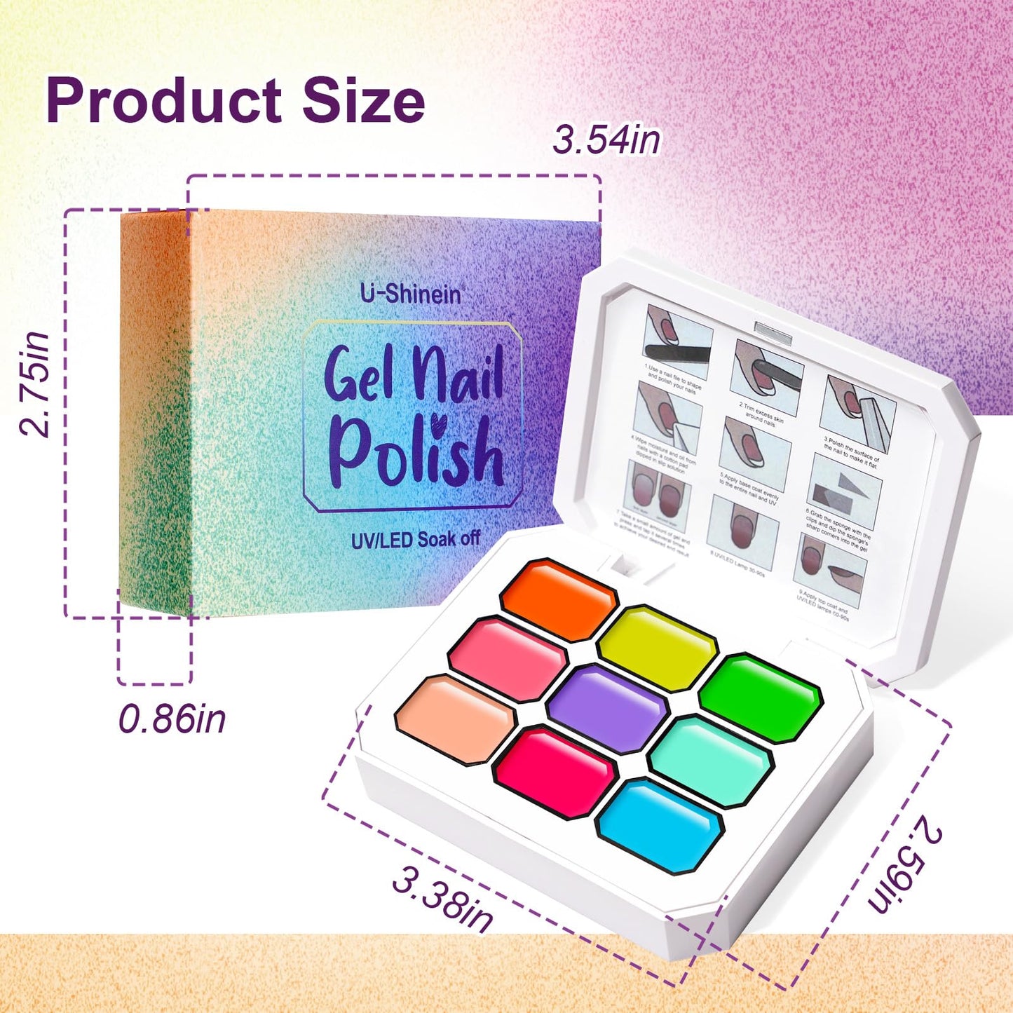 U-Shinein Gradient Painting Gel, 9 Colors Ombre Gel Nail Polish Sponging for Pigment Pat French Manicure Soak Off UV Long-lasting High-glossy Home DIY Nail Salon Rainbow Candy(01)