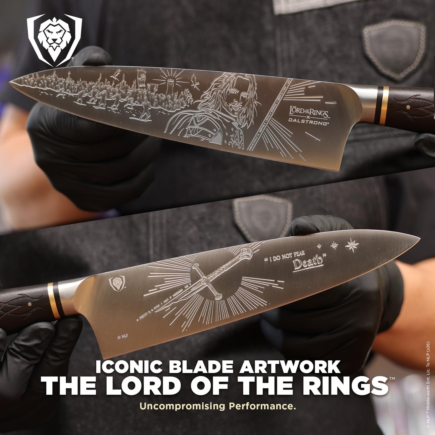 Dalstrong Chef Knife - 8 inch - Lord of the Rings™ Edition - Official Licensed Collection - Humans Aragorn - Premium German X50CRMOV15 Steel - Ebony Wood Handle - Leather Sheath