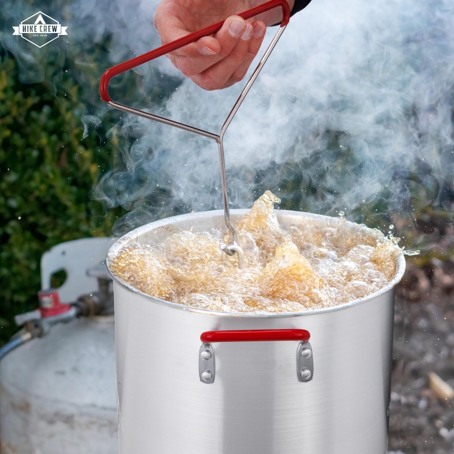 Hike Crew Outdoor Turkey Fryer Kit - Complete Kit for Steaming, Boiling & Frying with 30Qt Boiler Pot, Fry Basket, 12” Thermometer, Injector, Lifter, Turkey Stand, Gloves, Storage Cover & More
