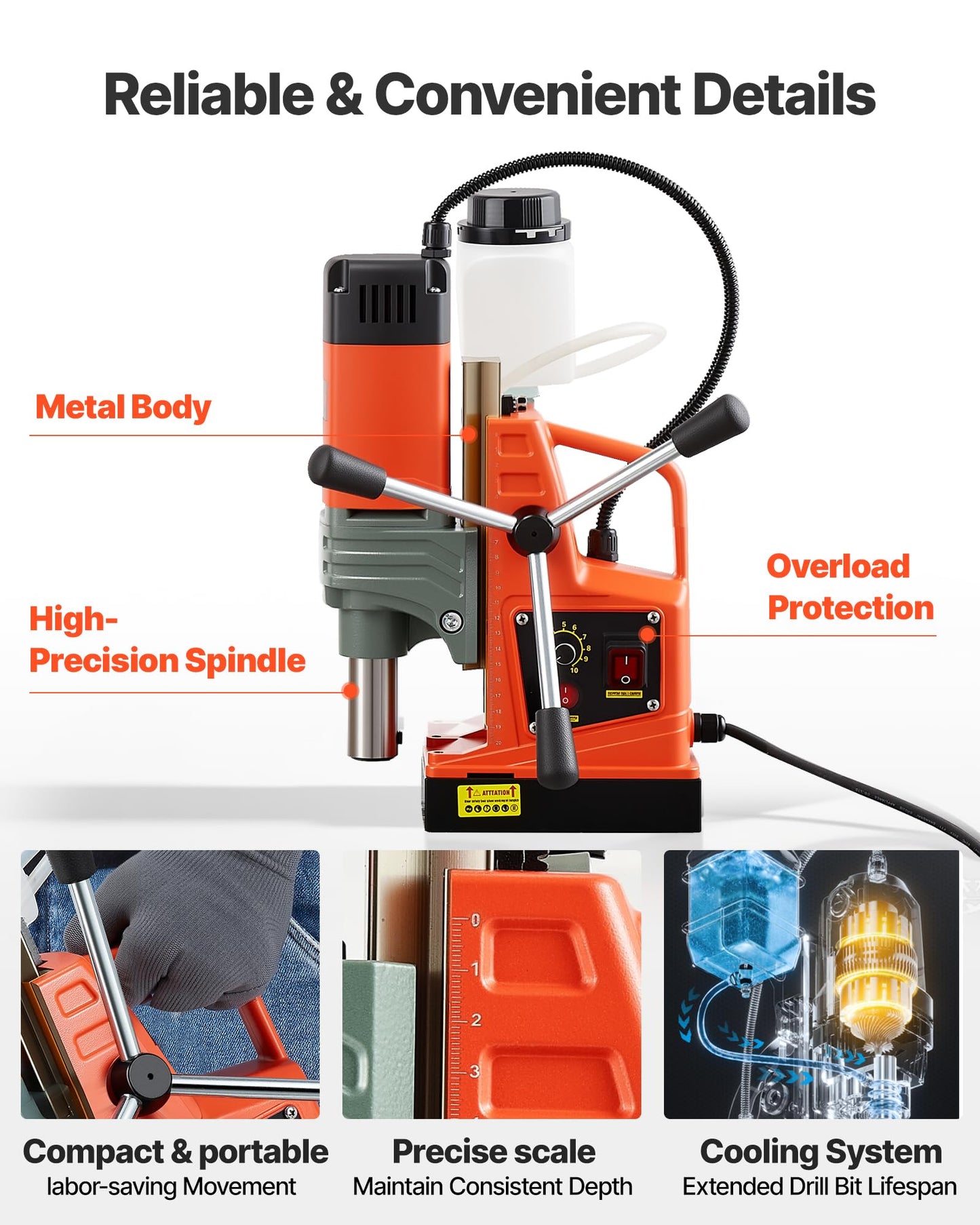 VEVOR Magnetic Drill Press, 1400 W, 2 in Boring Diameter, 2810 lbf Power Portable Mag Drill Press, 0–800 RPM Adjustable Speed, with Weldon Shank, for Metal Surface, Industrial and Home Improvement