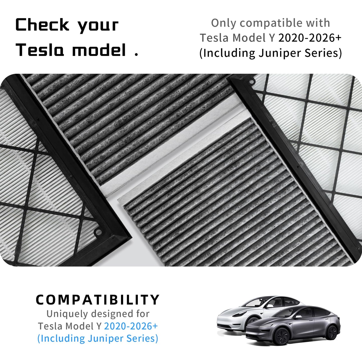 CYBERBEANS (4 Pack) HEPA Carbon Air Filter Kit Compatible with Tesla Model Y, Carbin Air Conditional Replacement with External Intake Activated Carbon 2020-2024/2025/2026 Juniper Accessories