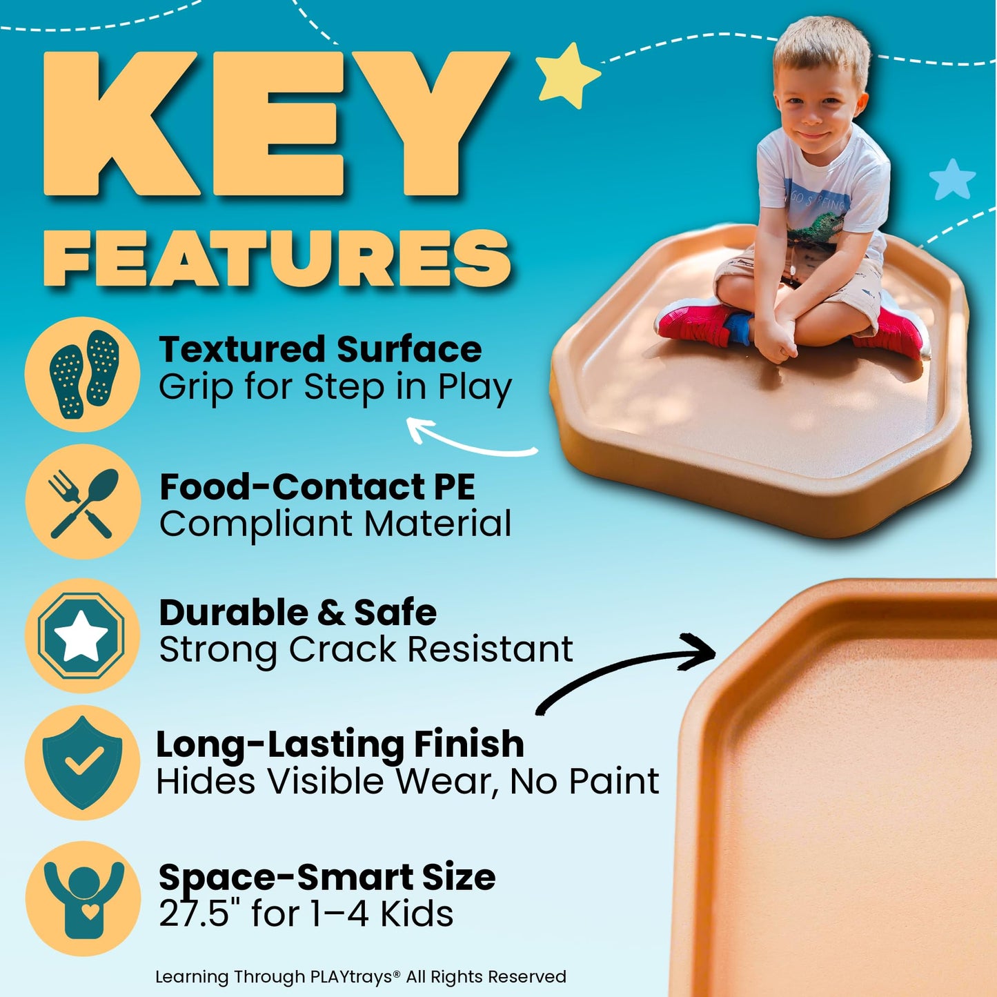 Learning Through PLAYtrays Tuff Tray 27.5” Small [Sand Brown] – Sensory Play Tray for Kids, Toddler Sensory Bin for Sand & Water Play, Montessori Activities, Reggio Classroom & Home Use