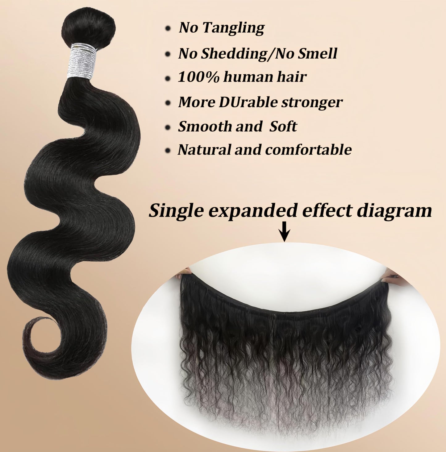 EclatWigs 12A Body Wave Bundles Human Hair, 20 Inch Natural Black, Unprocessed Brazilian Bundles Human Hair, Soft Smooth Double Weft, Quick Weft Extensions for Women