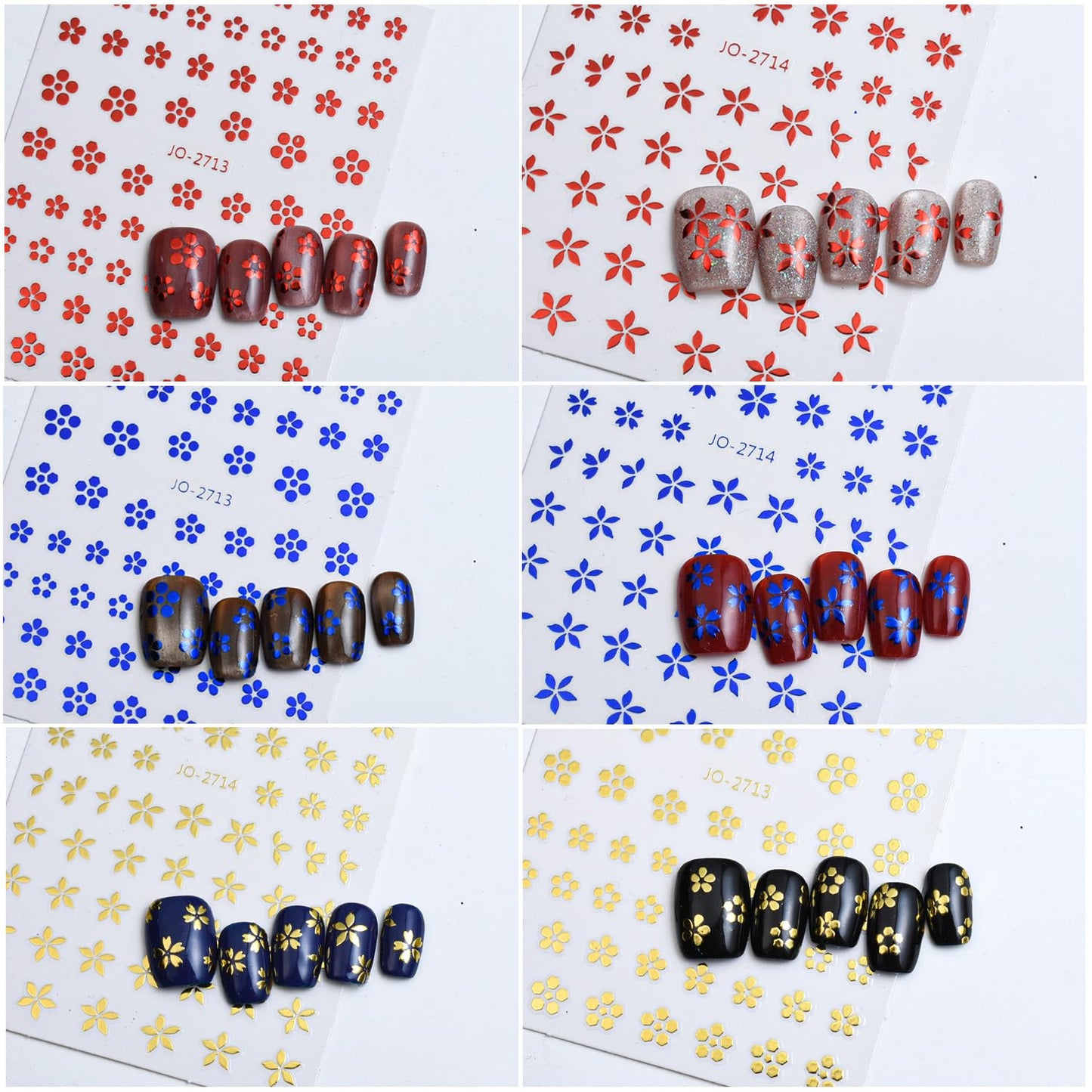 6sheets Flower Nail Art Stickers,3D Sequins Decals, Small Flower Nail Art Supplies Gold for Nails Self Adhesive Decal, Floral Spring Nail Sticker for Woman Summer Manicure Decoration Accessories