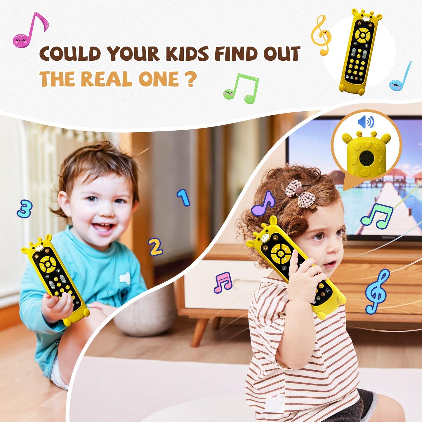 KIRALUMI Baby Remote Control Toy with Giraffes Silicone Cover - Educational Musical Baby Toddler Toys with Realistic Play, Lights, and Sounds - 6, 9, 12, 18 Month Boys Girls Toys Gift