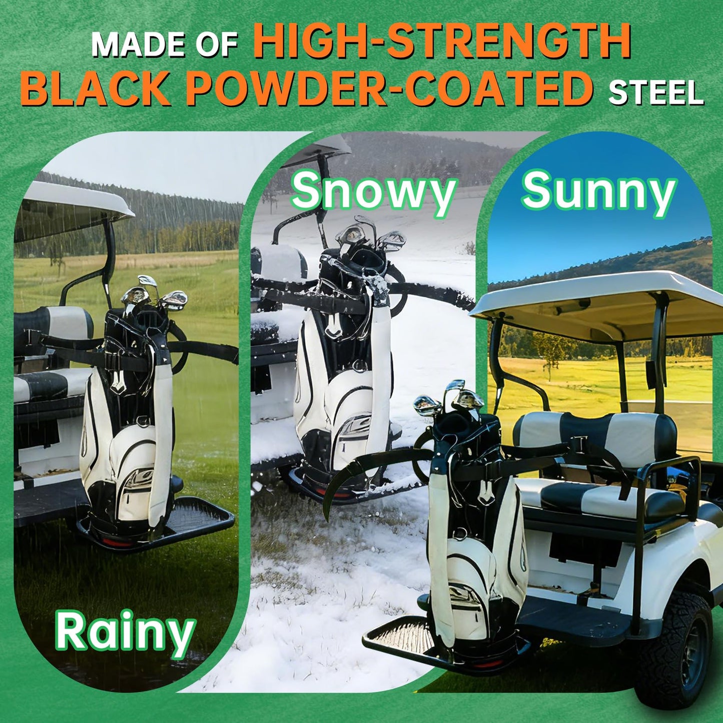 Foldable Golf Cart Rear Seat Bag Holder Fits 4 Seater Golf Cart Bag Holder Compatible with EZGO/Club Car/Yamaha Works for Rear Armrests Up to 8" & 24.5" Wide Equipped with Stainless Steel Buckles