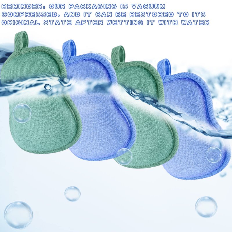 Tatuo 4 Pieces Baby Bath Sponge Cotton Baby Sponge Toddler Soft and Absorbent Loofah for Kids Babies Men Women(Green, Blue)