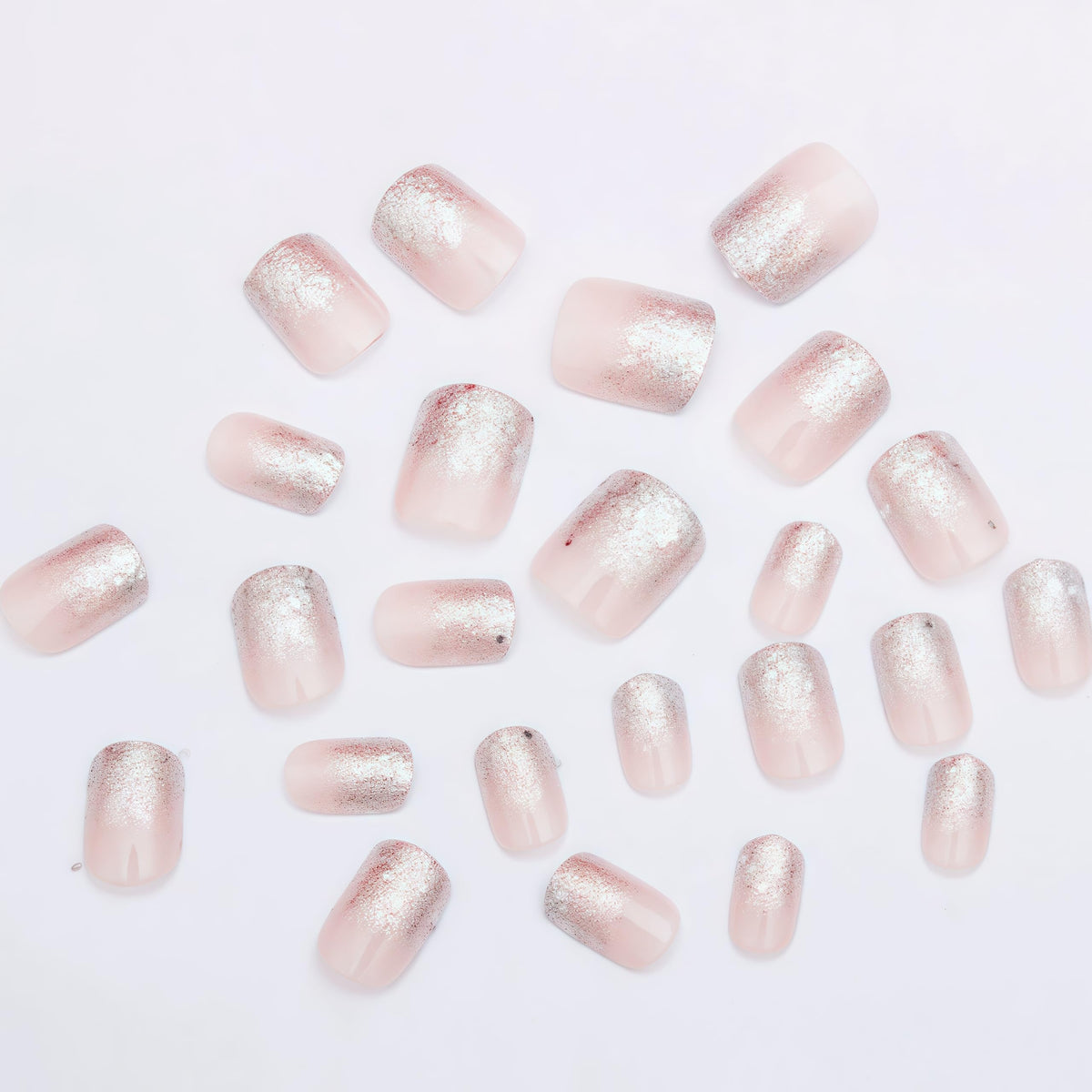 Glitter French Tips Press on Nails Short Square Silver Glitter Designs Full Cover Glossy Reusable Acrylic Stick on Fake Nails for Women Girls Daily Wear Nails Decoration 24Pcs