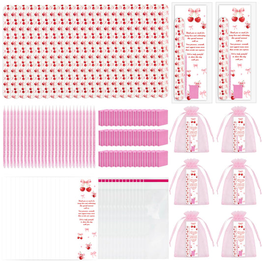 Diartpaint 24 Sets Nail Files Bulk for Cherry Bairthday Baby Shower Bach Party Favor Cherries Emery Boards Bulk for Fingernails Tool Salon Use Double-Sided Cherry Party Return Gift for Women Girl