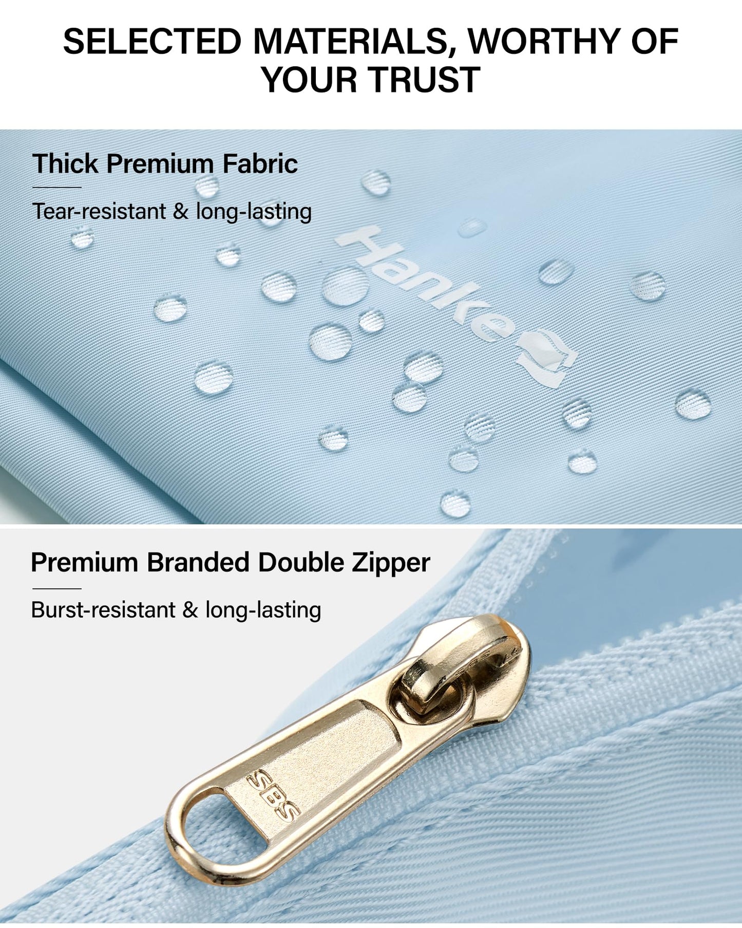 Hanke 7 Piece Expandable Compression Packing Cubes, Premium Travel Packing Organizers for Suitcases/Carry On, Luggage Organizer Bags with Breathable Mesh & Label,Light Blue