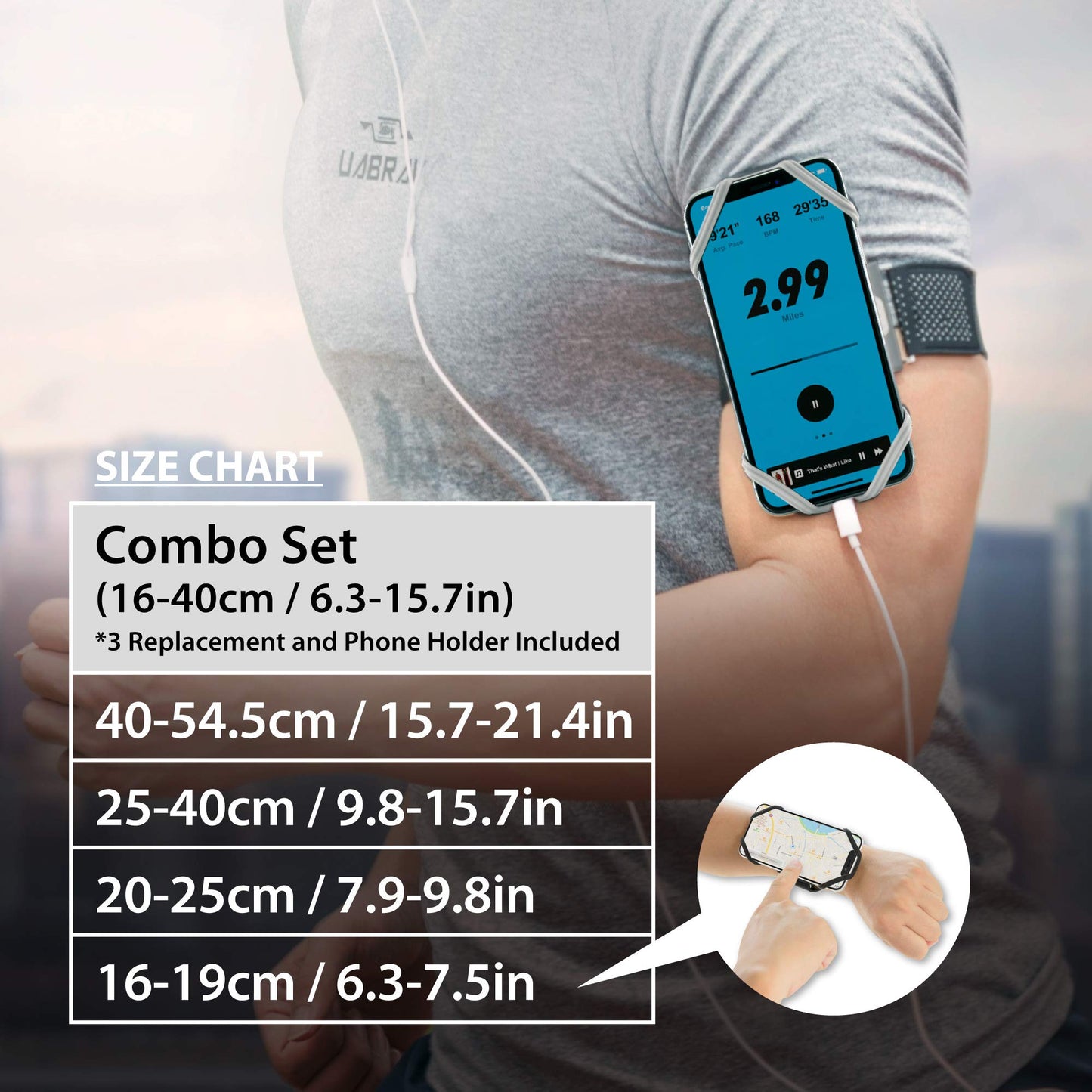 BONE Run Tie, Running Armband Phone Holder, Skin-Friendly & Washable Silicone Sport Armband, Universal Workout Phone Carrier Compatible with 4"-6.7"" Smartphones (Black - Size L/Arm Size 9.8-15.7"")"