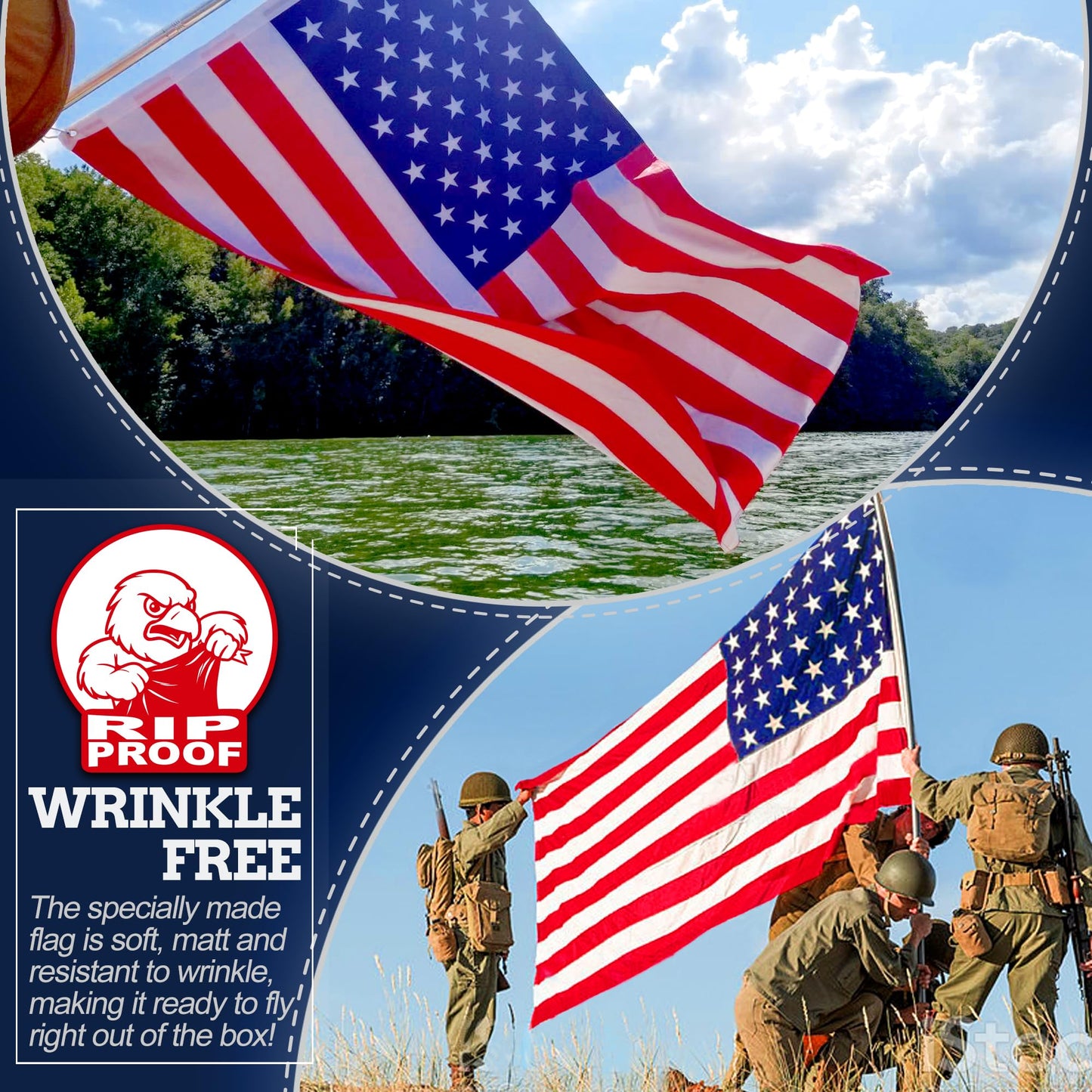 Anley Rip-Proof Double Sided 3-Ply American National Flag 36x60 IN- Vivid Color, Canvas Header and Wrinkle Resistant - The Strongest, Longest Lasting The US National Flags 36 x 60 IN