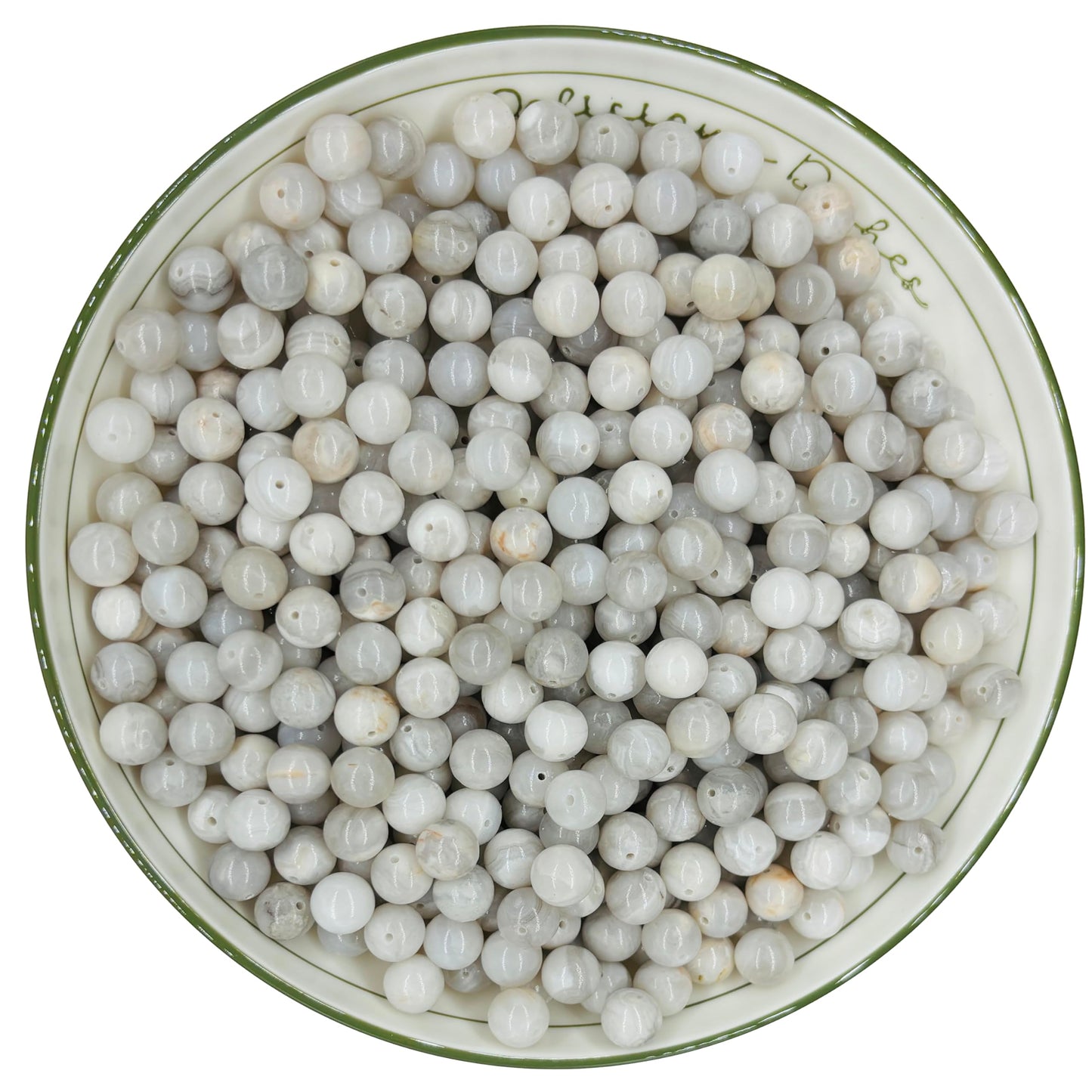 WHNKFB 6mm 100PCS Natural White Crazy Lace Agate Round Beads, Milky Pearl-Alternative Loose Stone Beads for Jewelry Making Craft - 4mm 6mm 8mm 10mm Options with Free Elastic Cord