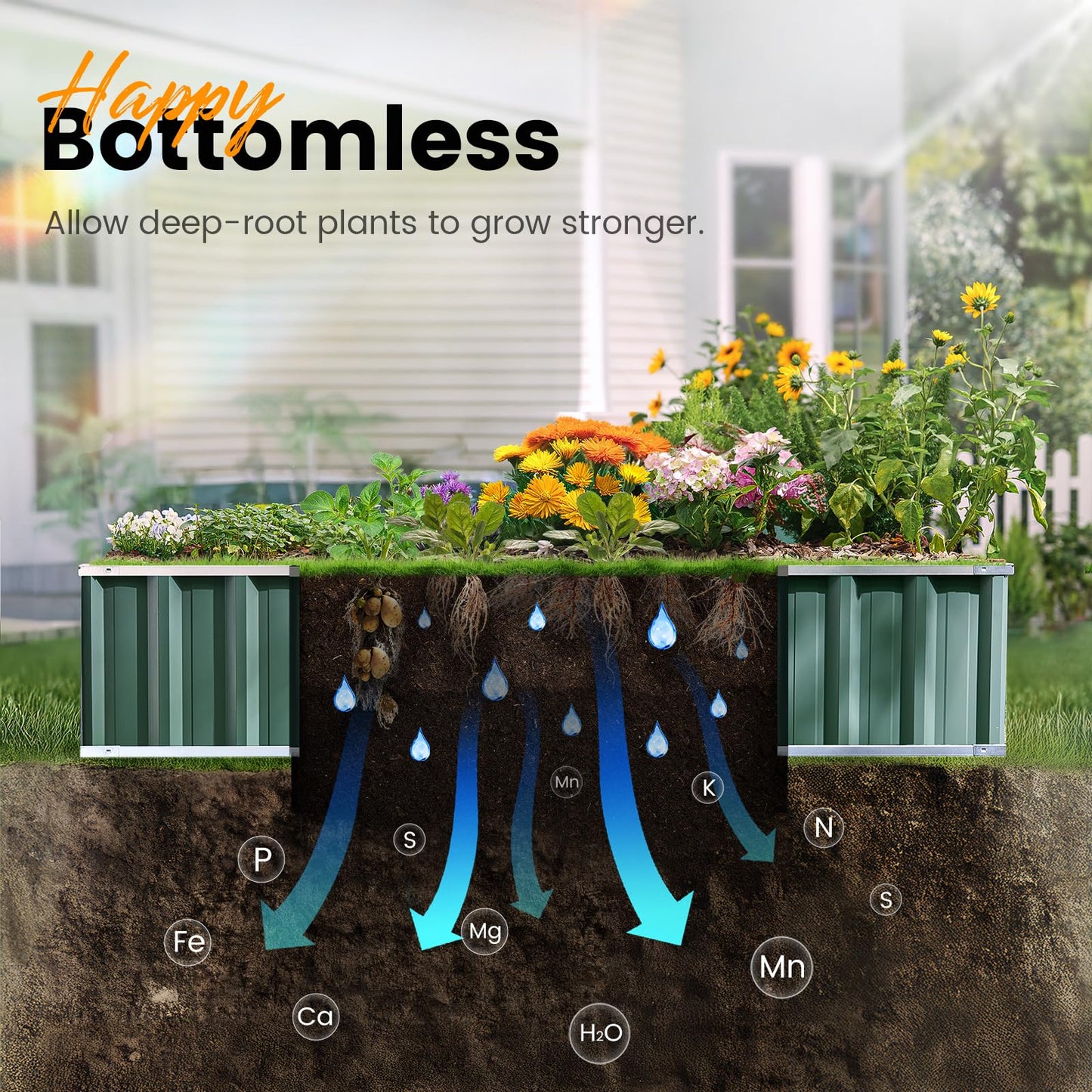 KING BIRD Raised Garden Bed 68"x 36"x 12" Galvanized Steel Metal Outdoor Garden Planter Box Kit with 2 Pairs of Gloves (Green)