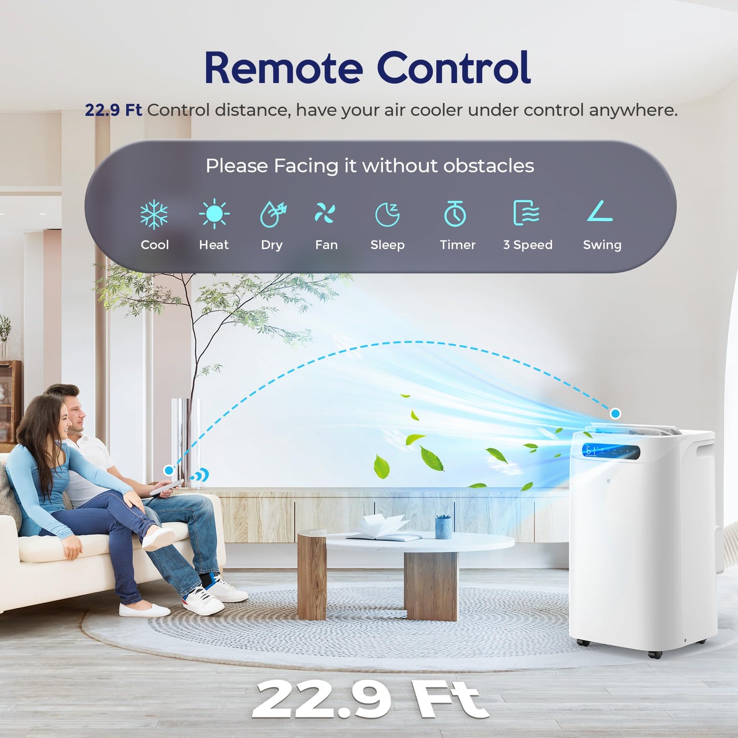 Humhold 14000 BTU Portable Air Conditioners with Heater, Remote Control, 4-in-1 Free Stand Smart Cooling AC Unit with Heating, Dehumidifier, Fan Mode for 550 to 700 sq.ft Room,Auto Swing,Timer,White