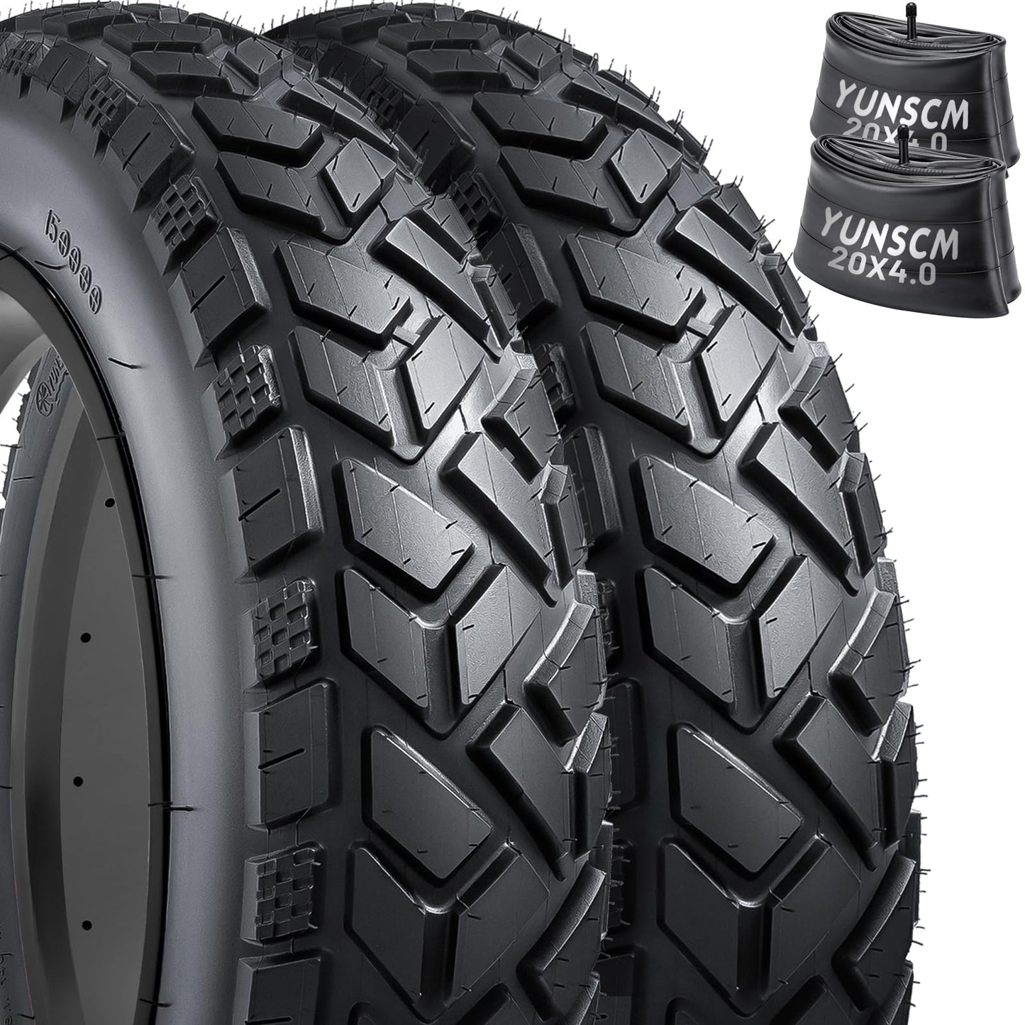 2-PCS 20" Heavy Duty Fat E-Bike Tires 20 x 4.0/102-406 and 2-PCS Bike Tubes 20x4.0 Scharder Valve Compatible with 20x4.0 E-Bike All-Terrain Directional Tread Bicycle Tires and Tubes (Y-021)