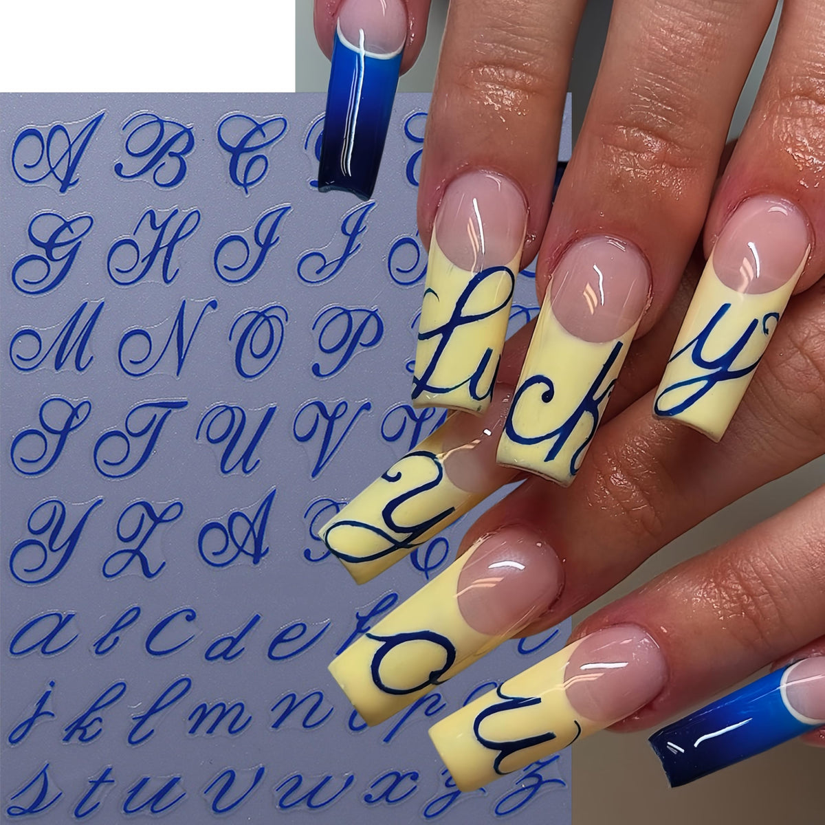 8 Sheets Letters Nail Art Stickers English Alphabet Nail Decals 3D Self-Adhesive Old English Alphabet Nail Art Stickers Black Red Gold Blue Letters Sticker for Nails for Women DIY Manicure Decoration