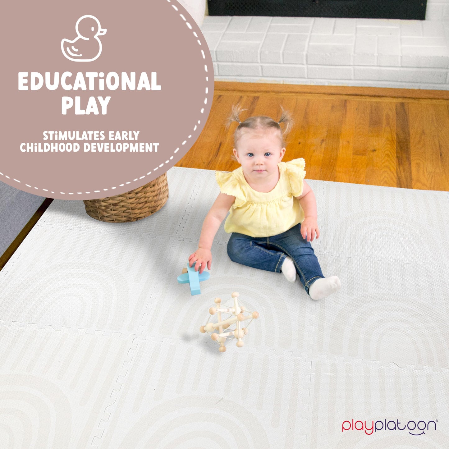 Play Platoon Non-Toxic Large Baby Play Mat for Floor, 9 Tile 72 x 72 inch - Extra-Thick Interlocking Foam Floor Tiles 24 x 24 in Puzzle Mat Pieces with Border, Playmat Rug for Kids - Rainbow