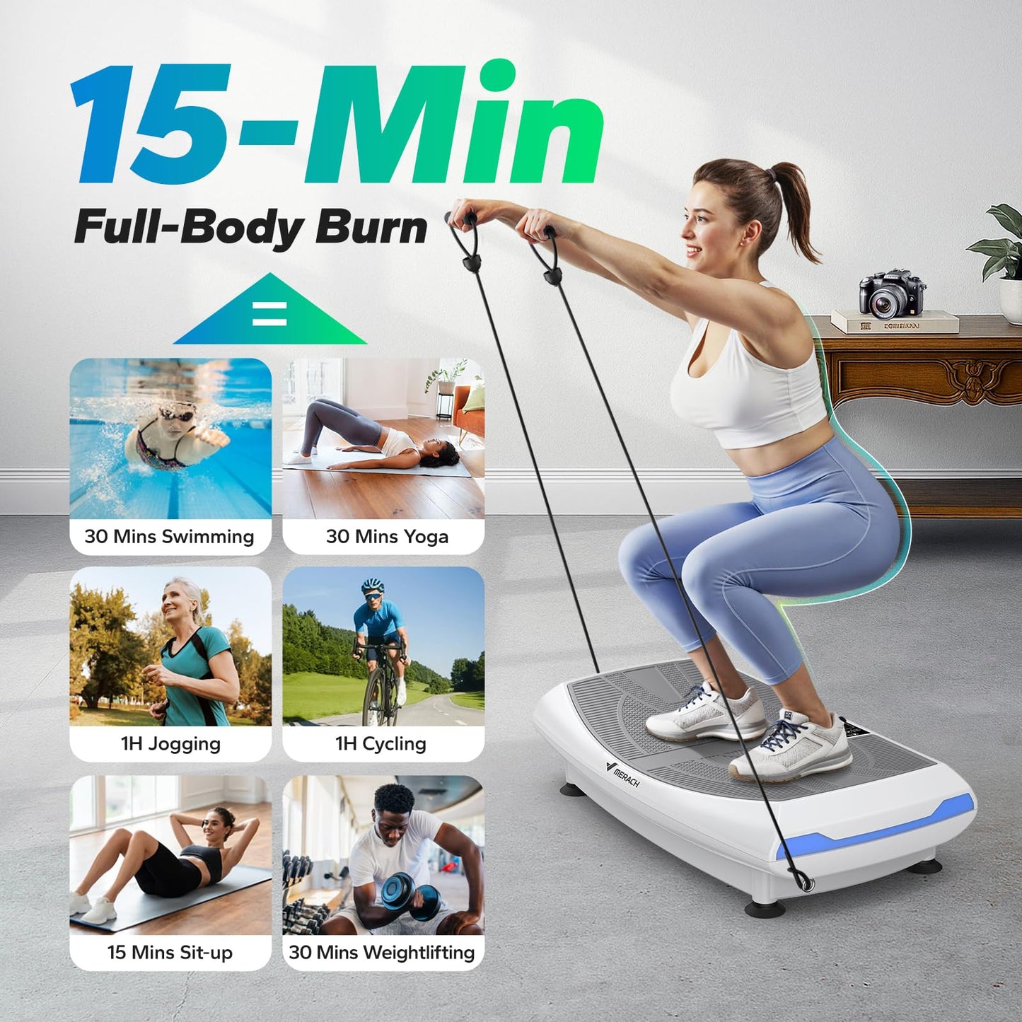 MERACH 4D Vibration Plate Exercise Machine, 7-in-1 Vibration Plate with Glide, Swing & Massage, Vibrating Plates with Whole Body Workout Sculpting Platform for Home Fitness for Women Men (White)