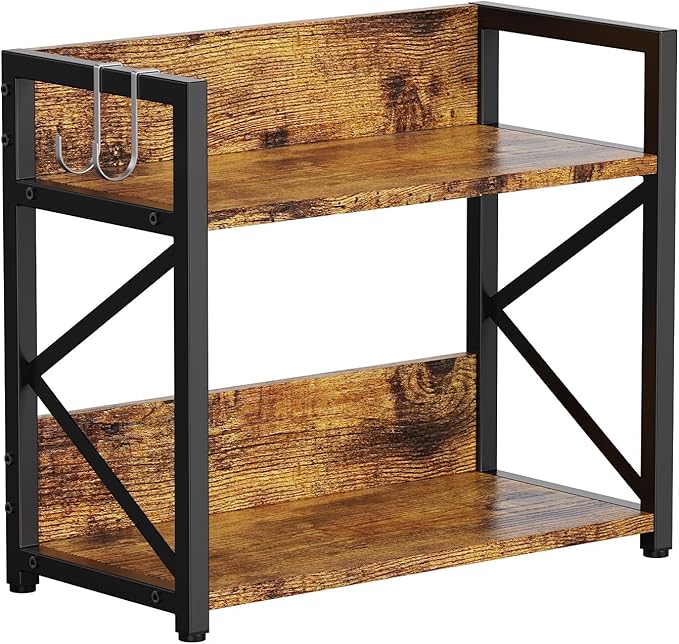 RUILALIFE 2 Tier Kitchen Counter Shelf Organizer, Coffee Bar Station Organizer for Countertopï¼Space Saving Spice Rack, Desk Shelf Riser, Coffee Bar Accessories(Rustic Brown, Medium)