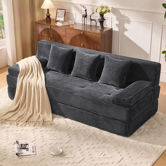 LOOMORA 78.7IN Folding Sofa Bed - Convertible Sleeper Sofa Couch with Removable Pillows, 3 Seater Couches Bed for Living Room, Bedroom, Apartment, No Assembly Required, Freestanding, Corduroy, Gray