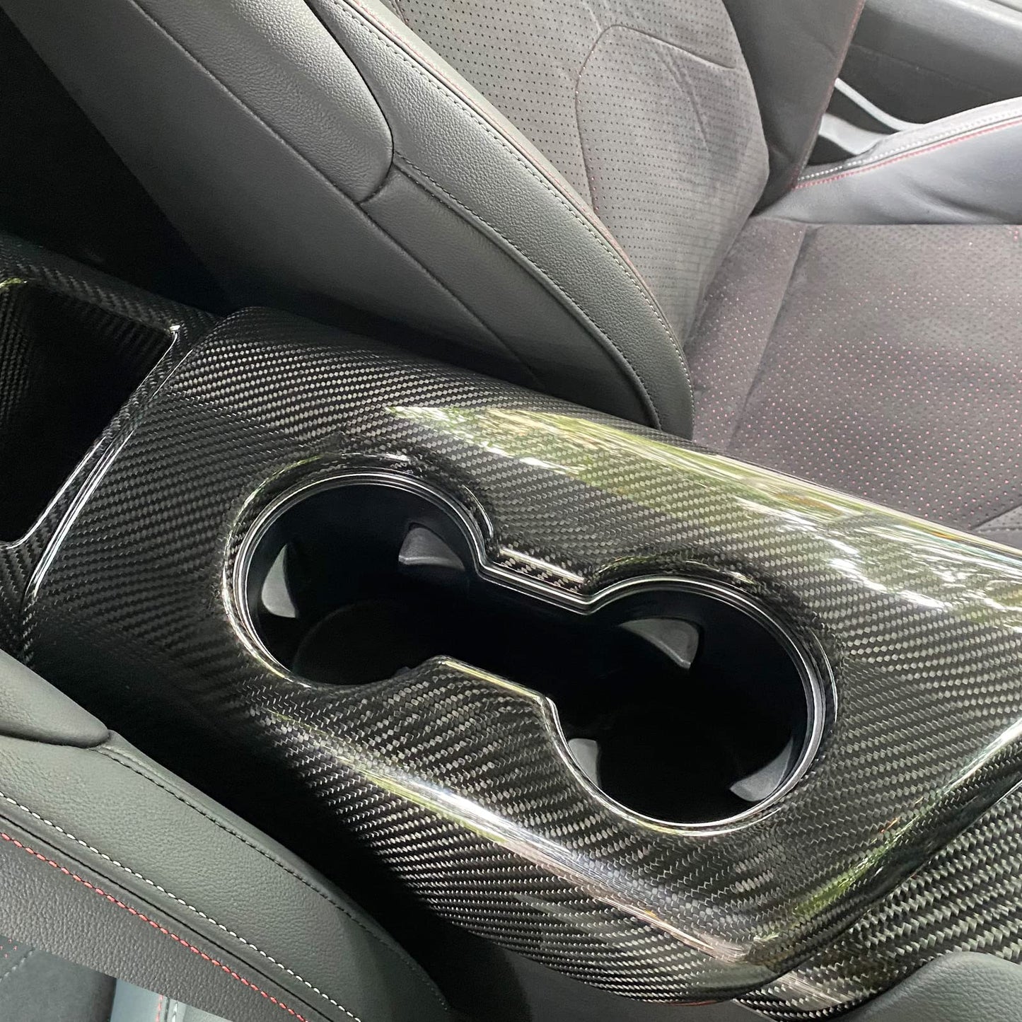 TongSheng Real Carbon Fiber Compatible with Toyota Supra GR A90 A91 MK5 2019-2022 2023 2024 Car Central Control Armrest Box Cover Panel,Center Console Cup Holder Cover Trim (Black Carbon Fiber)