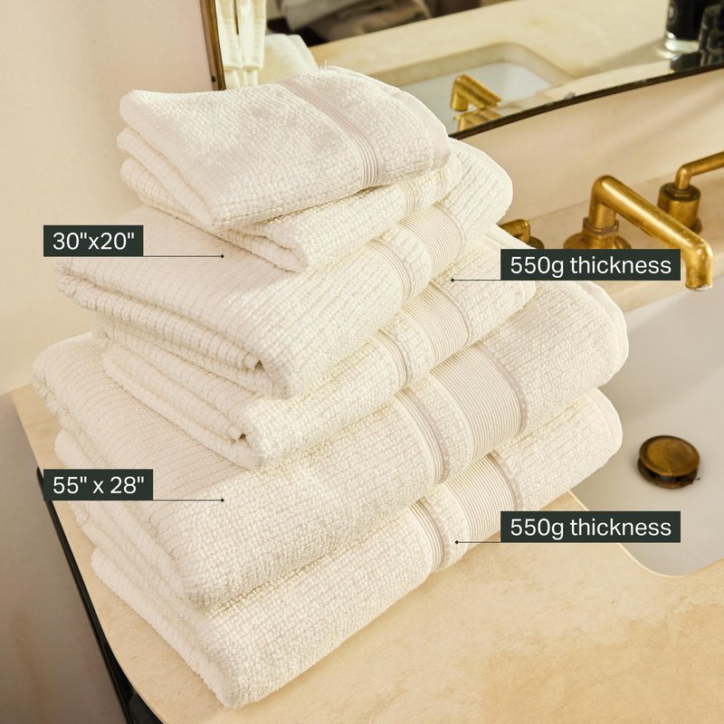 Preston Lane Douro Hand Towel Set – 2 Pack Luxury Cotton Towels, Ultra Soft & Absorbent, Quick-Dry Spa-Quality Bathroom Towels, Made in Portugal, Alabaster 18.5 x 27.5