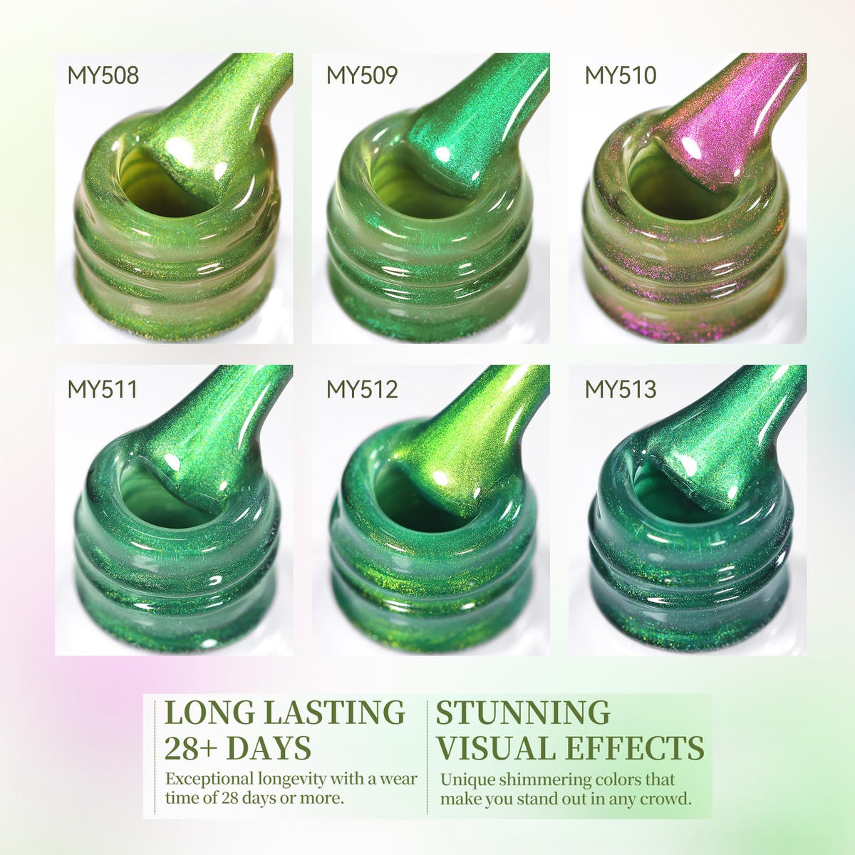 Born Pretty Spring Summer Green Cat Magnetic Eye Gel Nail Polish 6 Colors Shimmer Glitter Holographic Crystal Jelly Sage Olive Emerald Forest Green Translucent Magnetic Gel Polish