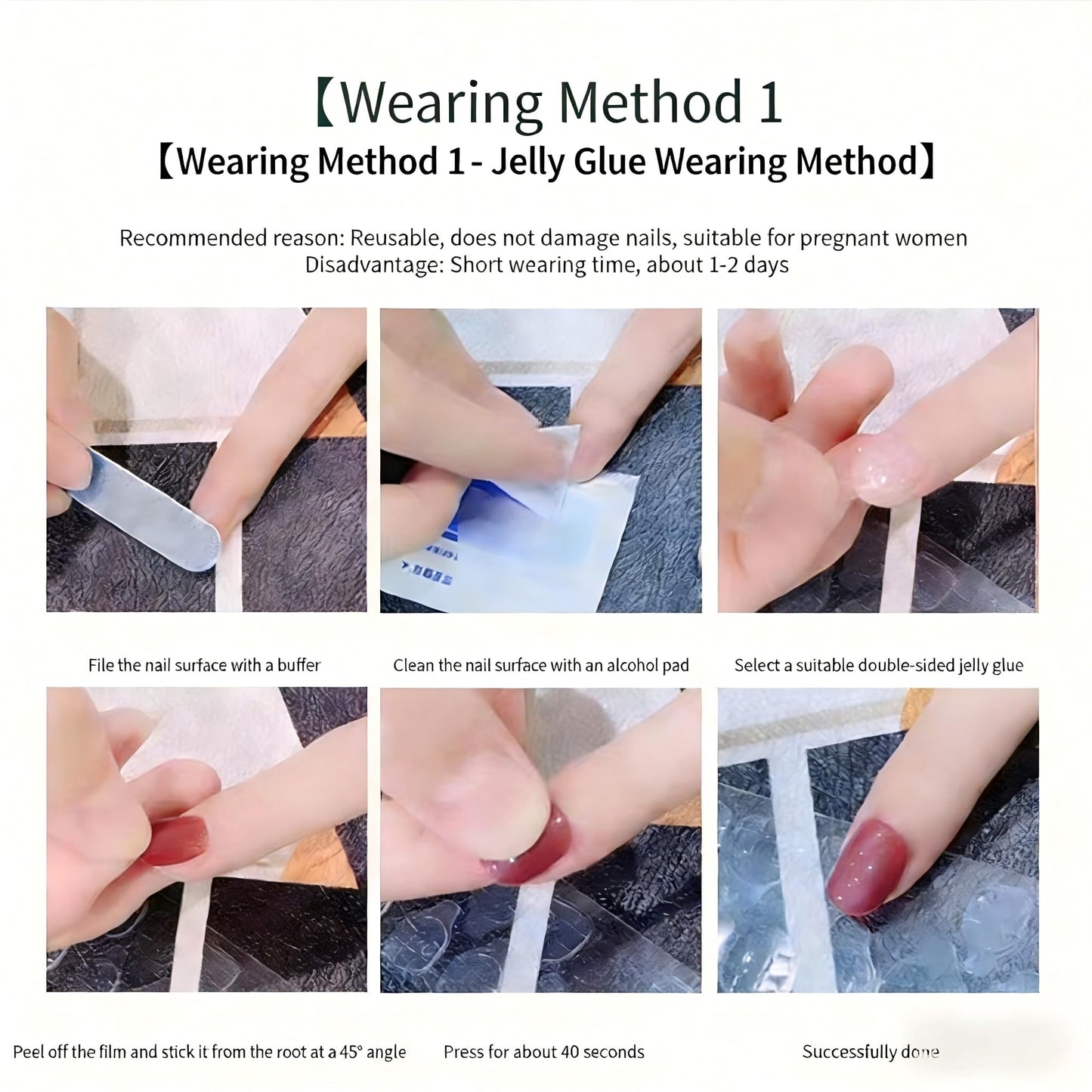 Long Press on Nails Handmade Almond Fake Nails French Tip False Nails 3D (S)