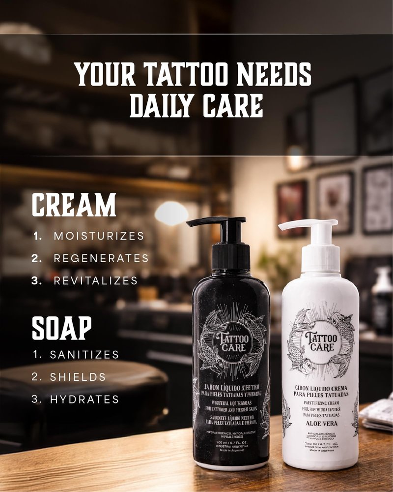 Tattoo Care Tattoo Aftercare Kit - Cream and Soap for Healing, Protecting and Brightening New and Old Tattoos - Cruelty-Free (KIT 6.7 fl OZ each)
