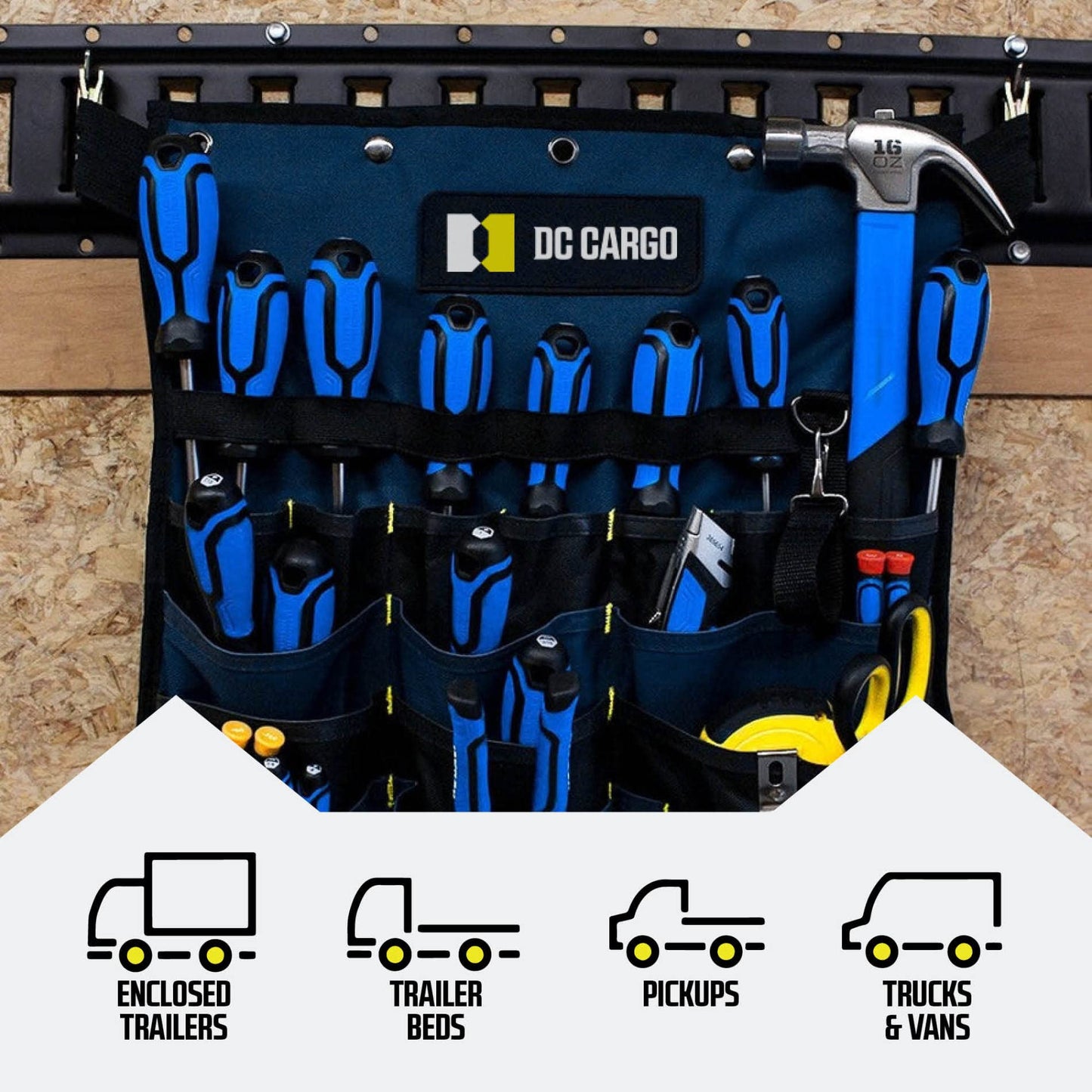 DC Cargo Mall E Track Tie Down Rail Kit 5' (8 Pack) for Garages, Vans, Trailers, Motorcycle Tie Downs, ATV Mountings-ETrack Bar Rails–Powder-Coat Black-Secure Cargo & Heavy Loads Up to 2,000lbs