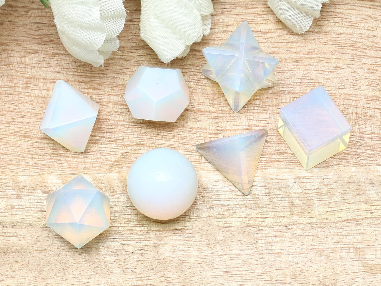 Crocon Opalite 7Pcs Platonic Solids Crystal Geometry Set, Platonic Solids Sacred Geometric Stones for Meditation Reiki Balancing Healing Chakra Stone Cleansing Spiritual Good Luck (15-20 mm)