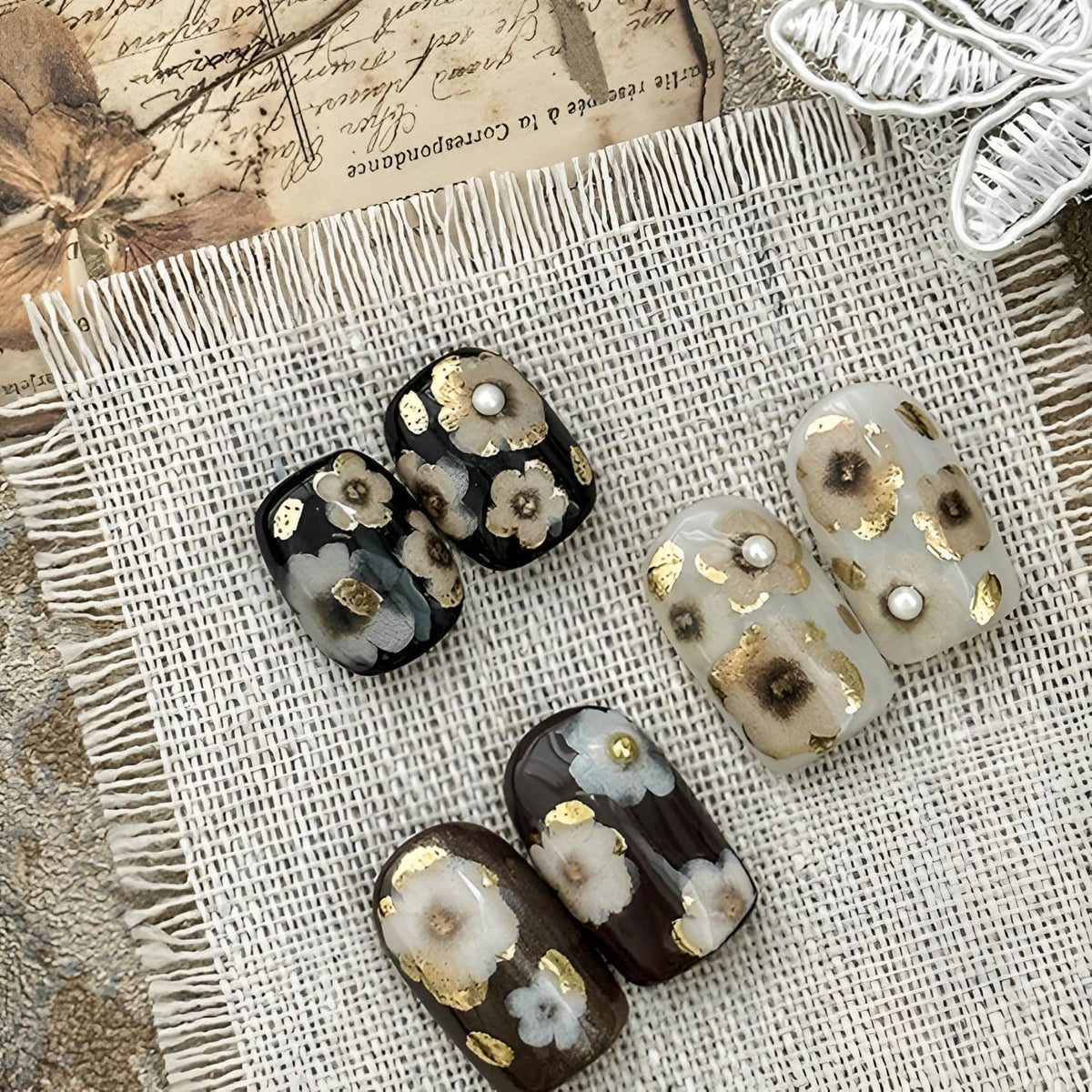 Flower Nail Art Stickers 5D Embossed Nail Decals with Pearls Design Summer Spring Nail Stickers for Nail Art Brown Flower Nail Design Self Adhesive Nail Charms Decoration Accessories for Women