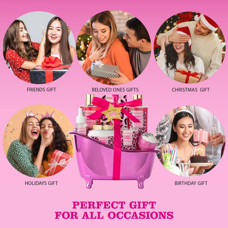 Home Spa Self Care, Bath and Body Spa Gift Basket for Women, Shower Bath Spa Sweet Berry Bath Sets for Teens Gift| Relaxing Care Kit Christmas Mothers Day Gifts for Mom Gift Baskets for Anniversary