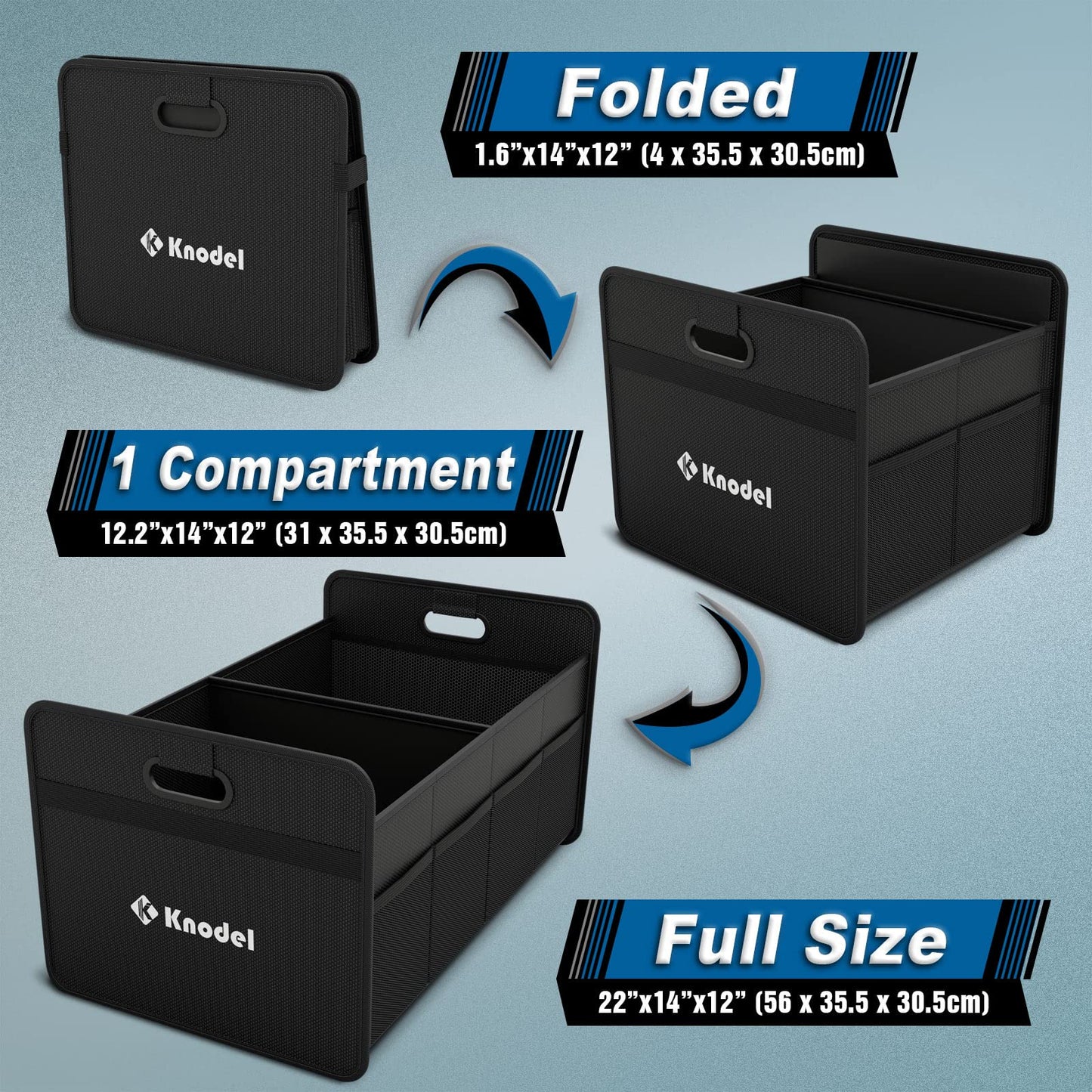 K KNODEL Car Trunk Organizer, Foldable Organizer for Car, Automotive Consoles & Organizers, Storage with Reinforced Handles (Medium, Black)