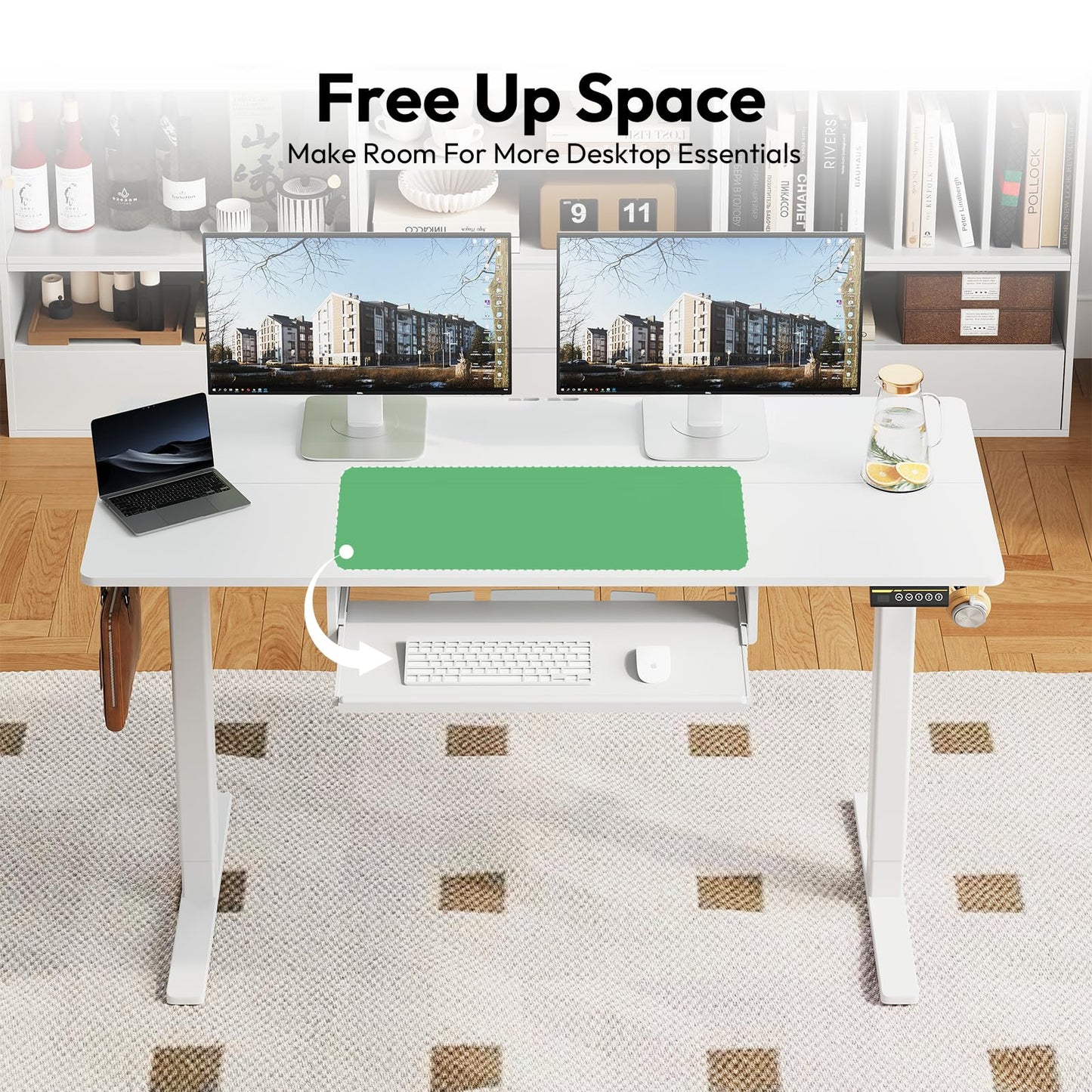 Gamork Electric Standing Desk with Keyboard Tray,48x24 inches Adjustable Height Stand Up Desk,3 Preset Heights,Equipped with Hooks,Raising Desks for Home Office and Computer Workstation,Black