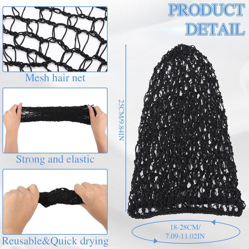 ZhouBoat Black Long Hair Bonnet with 3pcs Crochet Hair Nets Set Extra Long Wrap Cap Reusable Elastic Shower Cap for Braids Curly