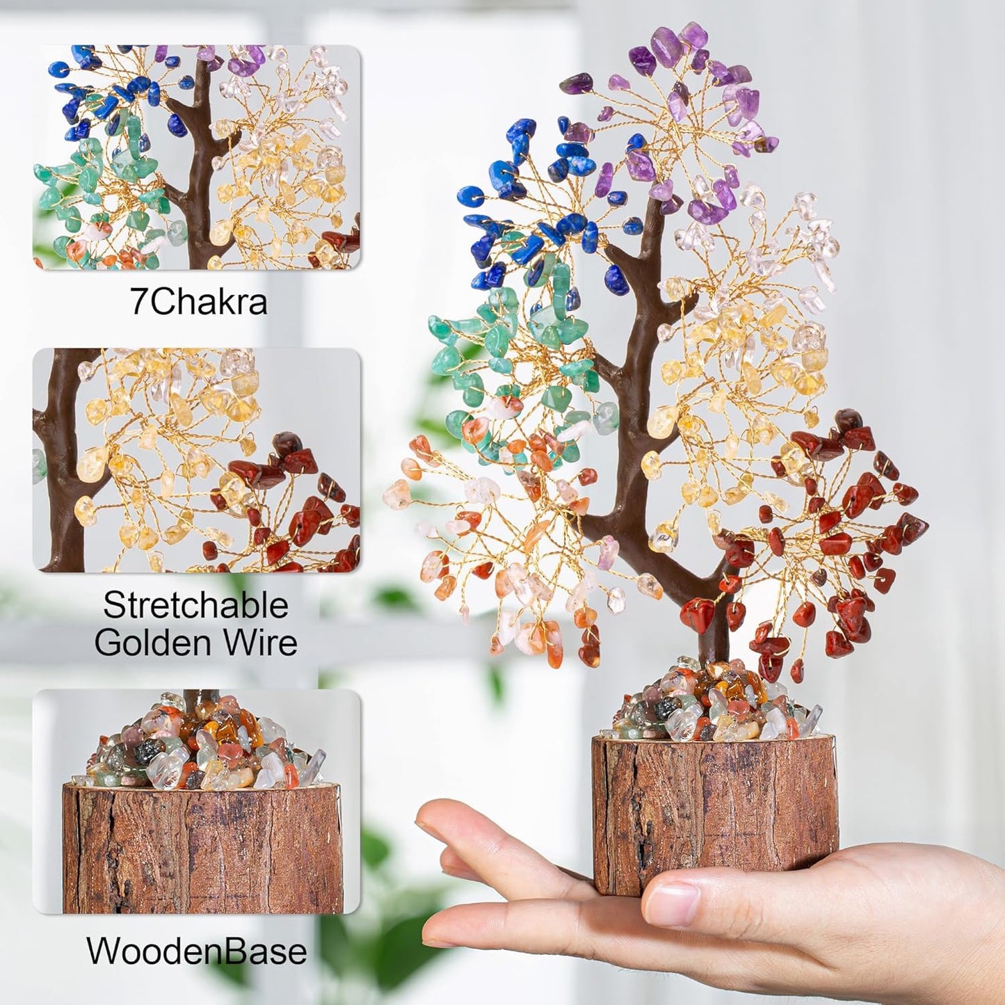 Crysmona Premium 7 Healing Chakra Tree of Life, Crystals and Healing Stones,- Crystal Tree for Positive Energy, Home Office Decor, Spiritual Gifts for Women