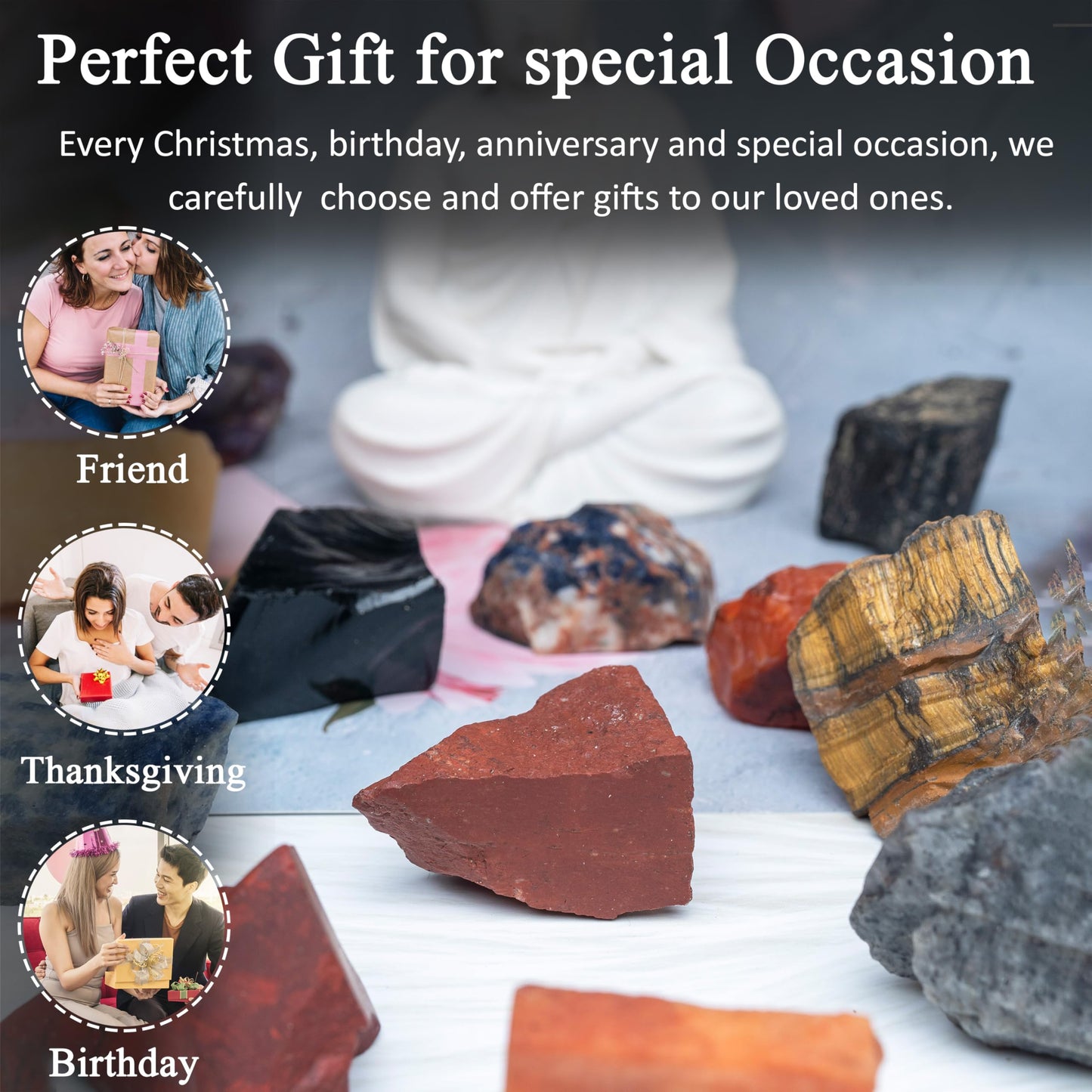 Crocon 2LB Assorted Rough Bulk Natural Stone Raw Gemstone Tumbling Cabbing Polishing Gem Mining Chakra Balancing Reiki and Crystal Healing Good Luck Home Office Décor