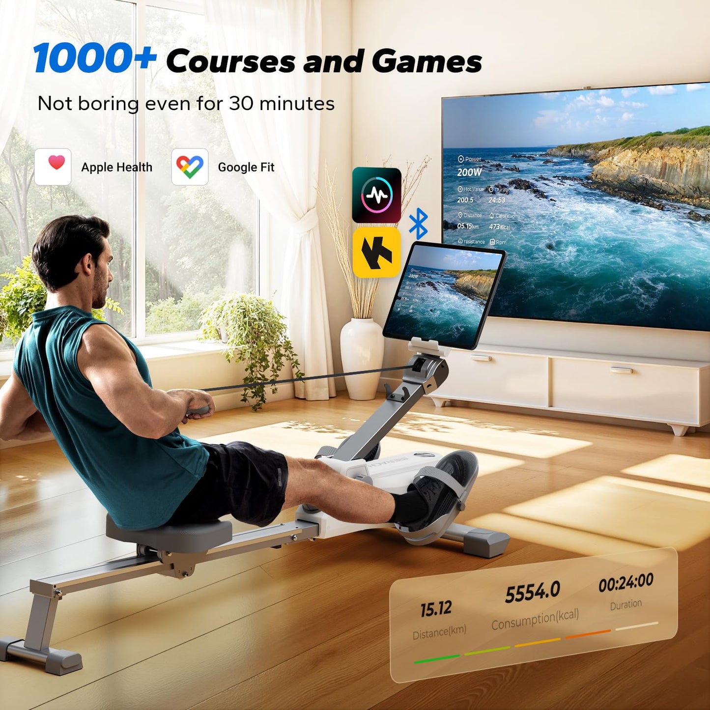 MERACH Foldable Rowing Machines for Home, Magnetic Rowing Machine with 16-Level, Compact Row Saves 20% Space, 350 LBS Load Capacity, MERACH App and 1000+ Champion Coaching Course & Games(White)