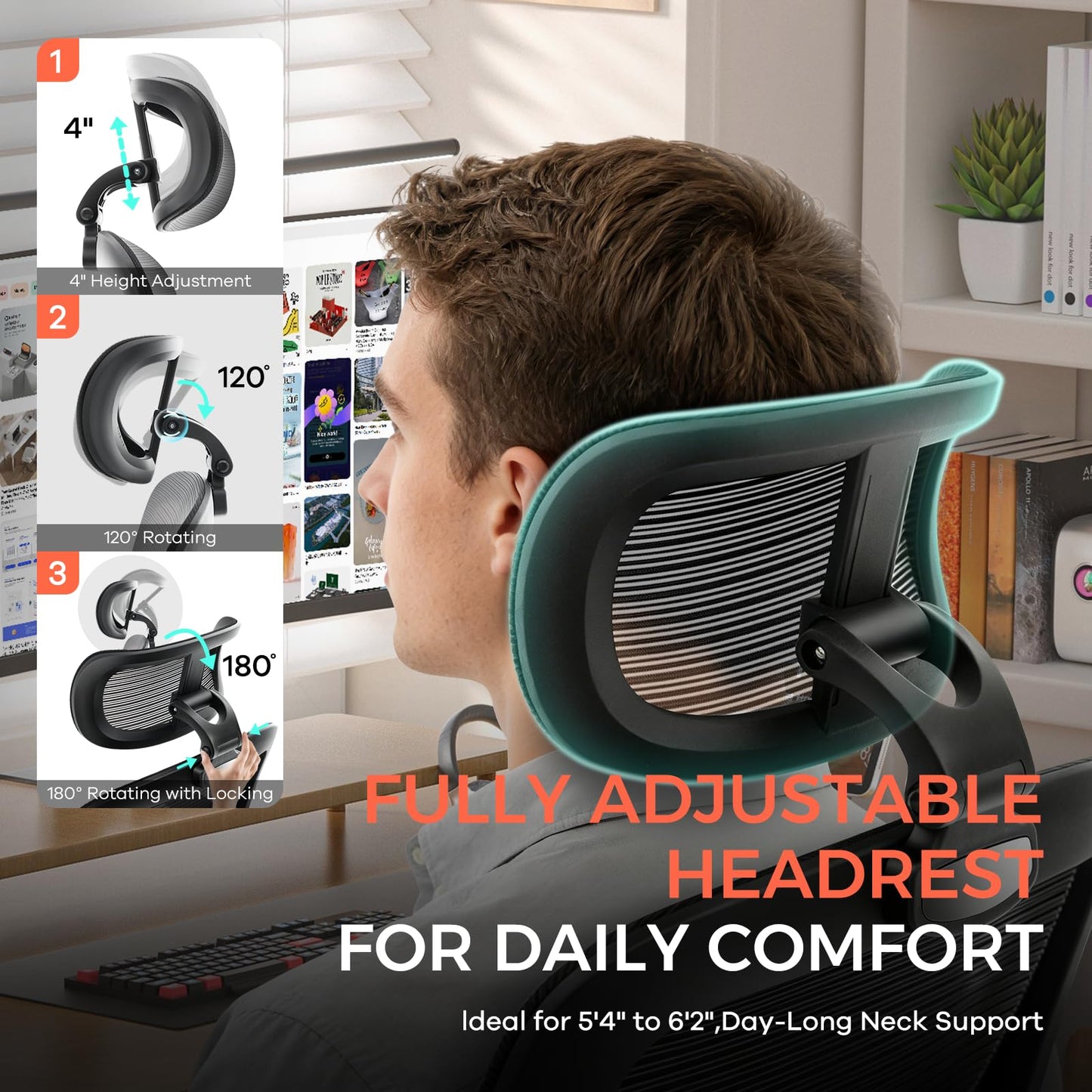 Morkprism Office Chair,Ergonomic Office Desk Chair with 2D Adjustable Lumbar Support,3D Headrest,2D Arms,330LBS High Back Mesh Computer Home Office Chairs Rolling Tilting Swivel Executive Chairs Black