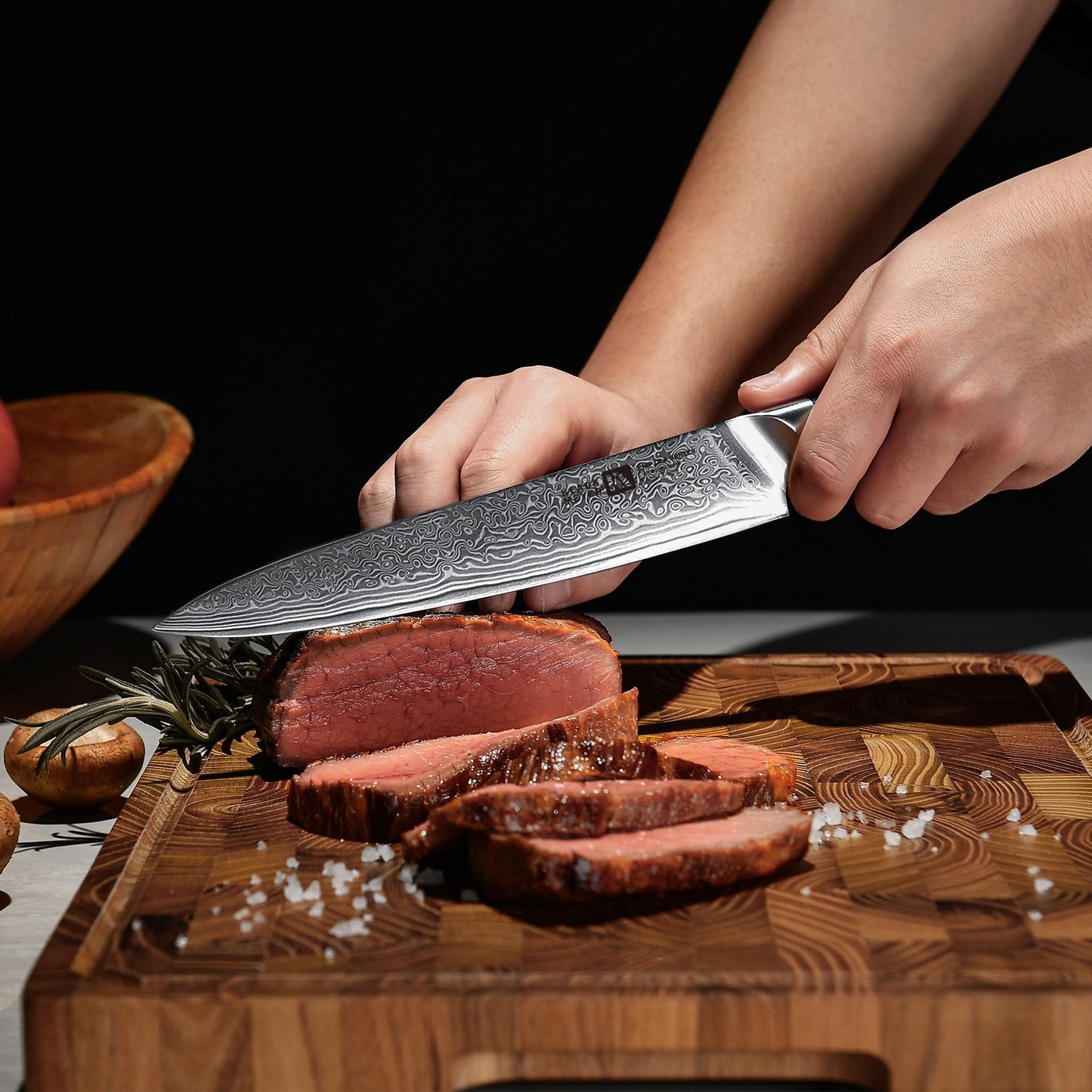Klaus Meyer 5 Piece Damascus Knife Block Set, 67-Layer High Carbon Damascus Steel, Ultra-Sharp Kitchen Knife Set with Magnetic Wooden Block