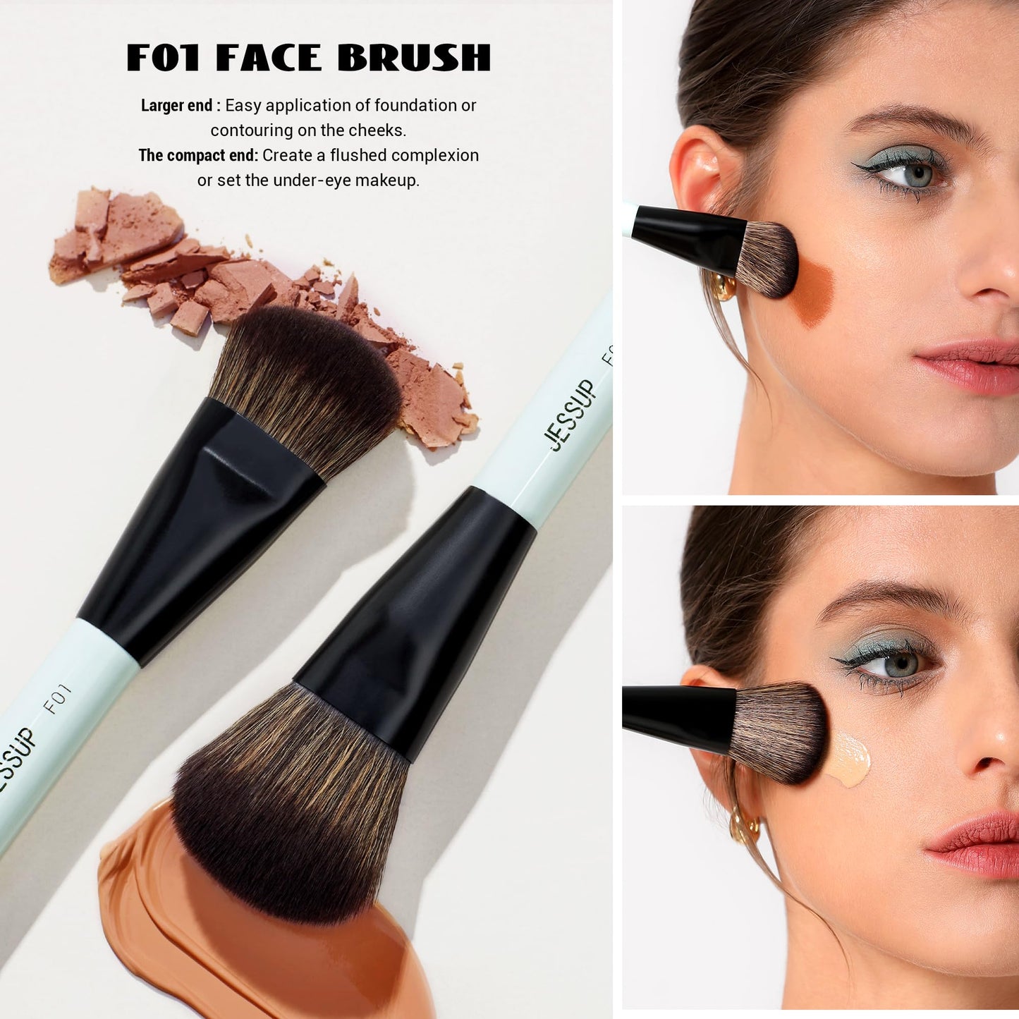 Jessup Double Sided Makeup Brushes Set T502 Bundled with Makeup Sponge Set SP013