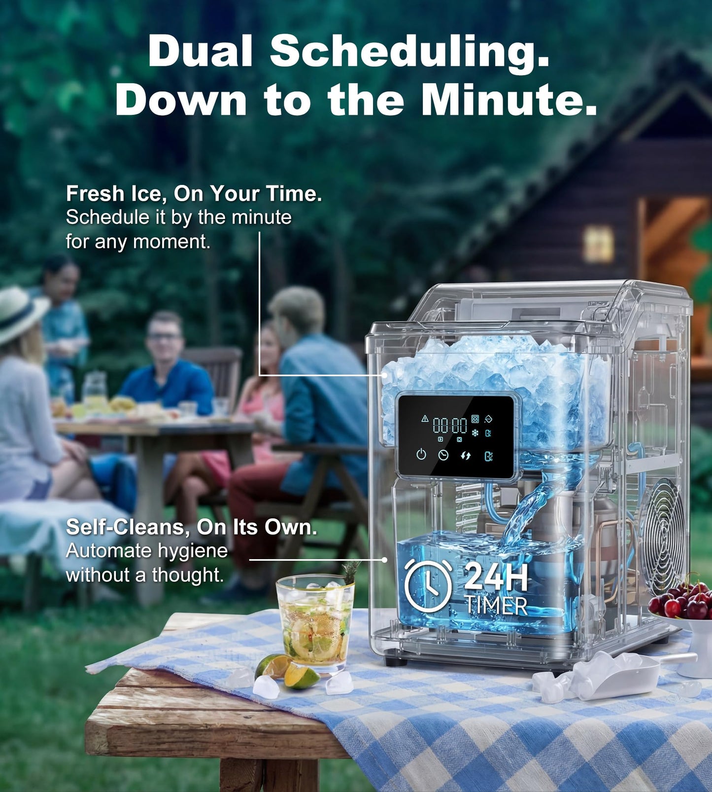 Landeagle Nugget Ice Makers Countertop,Portable Pebble Ice Machine with Crushed Ice,45lbs/Day Soft Pellet Ice Maker Stainless with 24H Timer, Self-Cleaning Chewable Sonic Ice for Home,Kitchen,Office