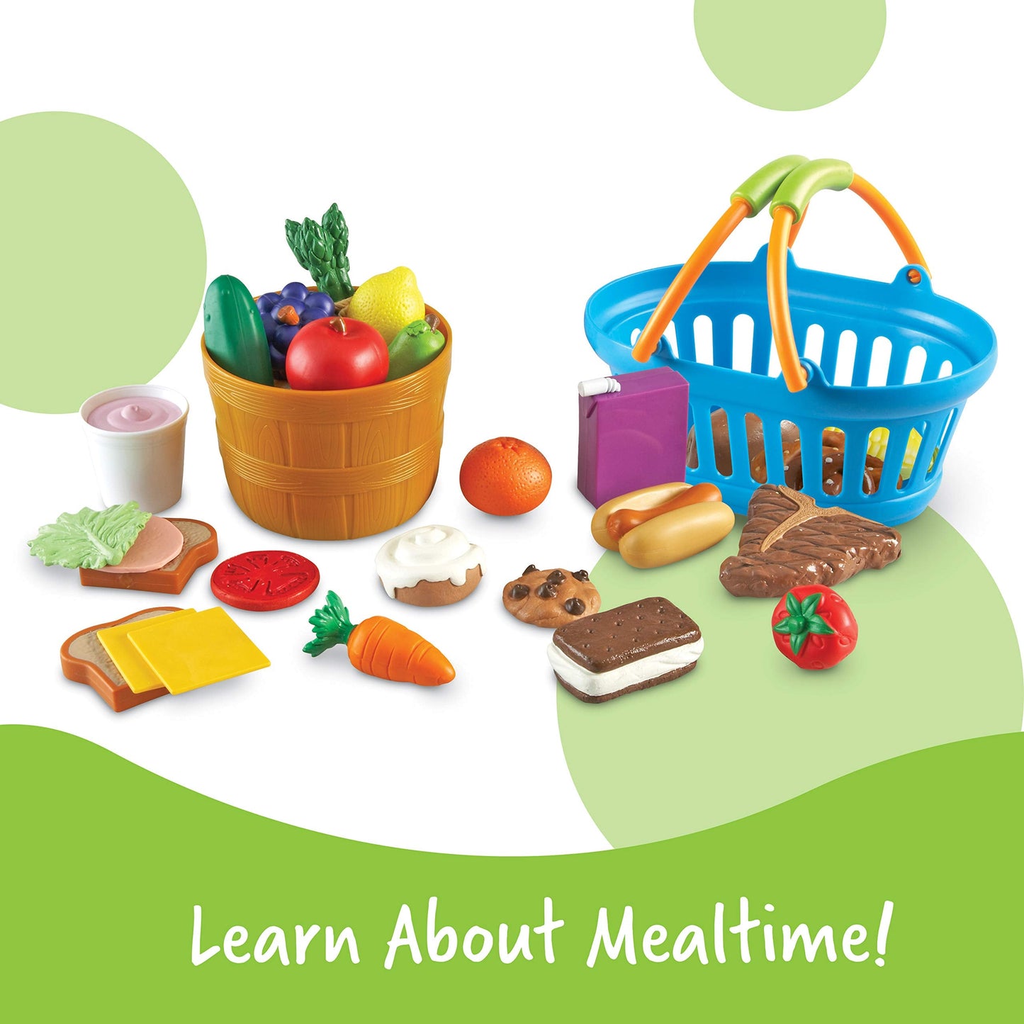Learning Resources New Sprouts Deluxe Market Set - Pretend Play Kitchen, Fruit Basket, Toddler Outdoor Play Food Toys, Kids Playset, Shopping Basket, Fine Motor Skills, Montessori Sensory Cooking