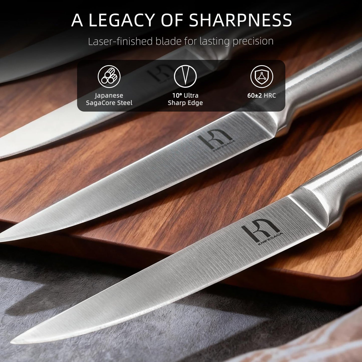 KnifeSaga Knife Block Set with Two-stage Sharpener, 14-Piece | Razor Sharp Japanese Stainless Steel Kitchen Knives with Ergonomic Handles