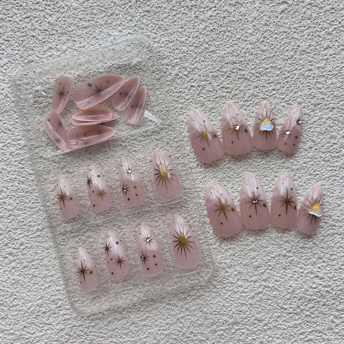 24pcs Almond Press On Nails Medium Fake Nails Star Rhinestone With Heart Design Ombre False Nails Full Cover Artificial Nails Glossy Cute Glue On Nail Reusable Stick On Nail For Women Manicure