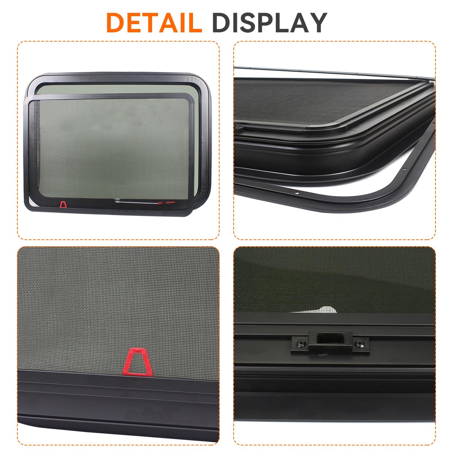 GAMPRO Emergency Exit window 30” W*22” H Tinted RV Window Camper Windows Replacement Vertical Slide RV Pull out window with Net Screen and Trim Ring